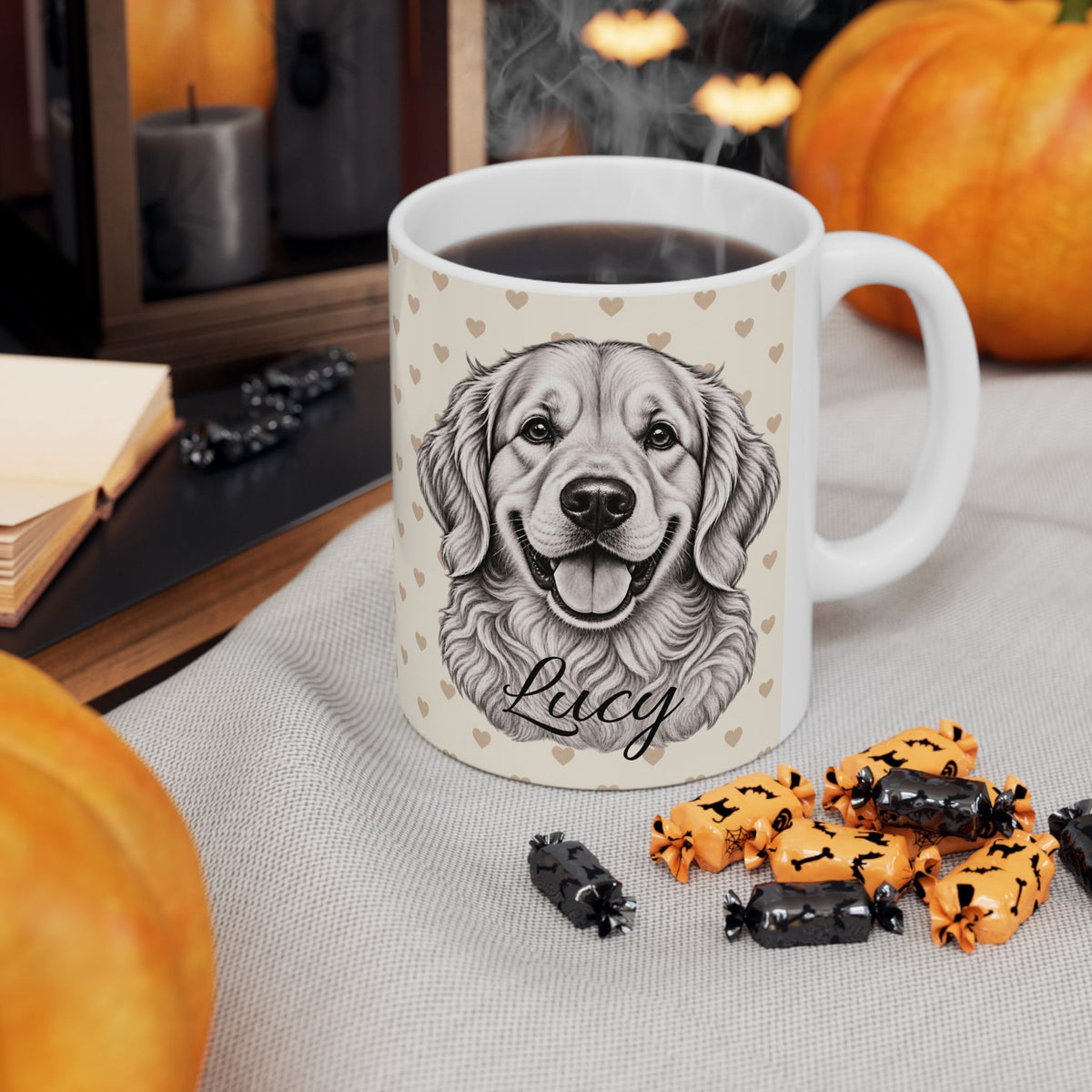 Personalized Golden Retriever Mug, Custom Dog Name Coffee Cup, Golden Retriever Lover Gift, Dog Portrait Mug