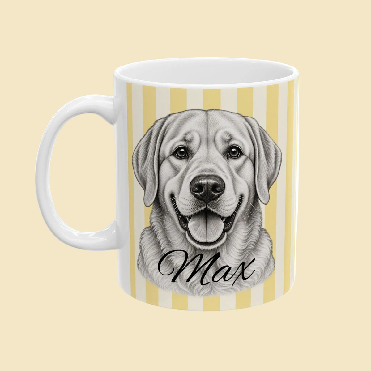 Personalized Labrador Retriever Mug, Custom Dog Name Coffee Cup, Black-and-White Dog Portrait Gift