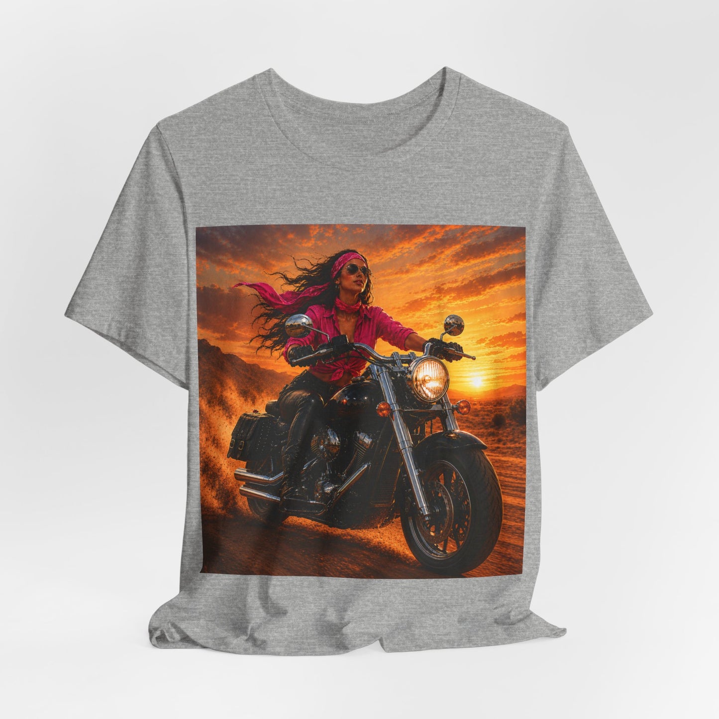 Sunset Freedom Motorcycle Shirt | Women Biker Tee | Pink Bandana Rider | Cruiser Motorcycle Graphic | Motorcycle Lover Gift