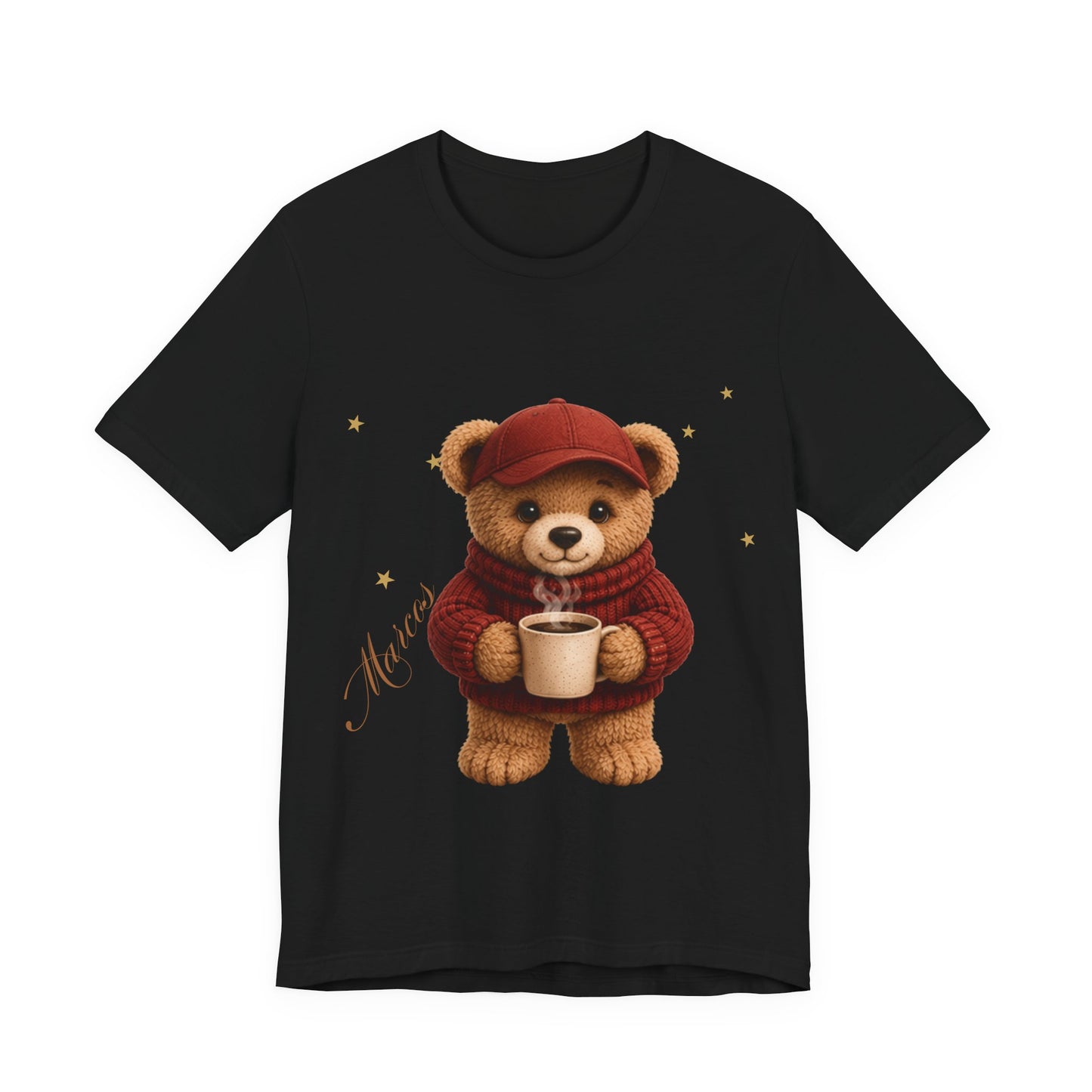 Personalized Teddy Bear Coffee Shirt with Custom Name, Cute Bear Gift, Teddy Bear in Cap T-Shirt