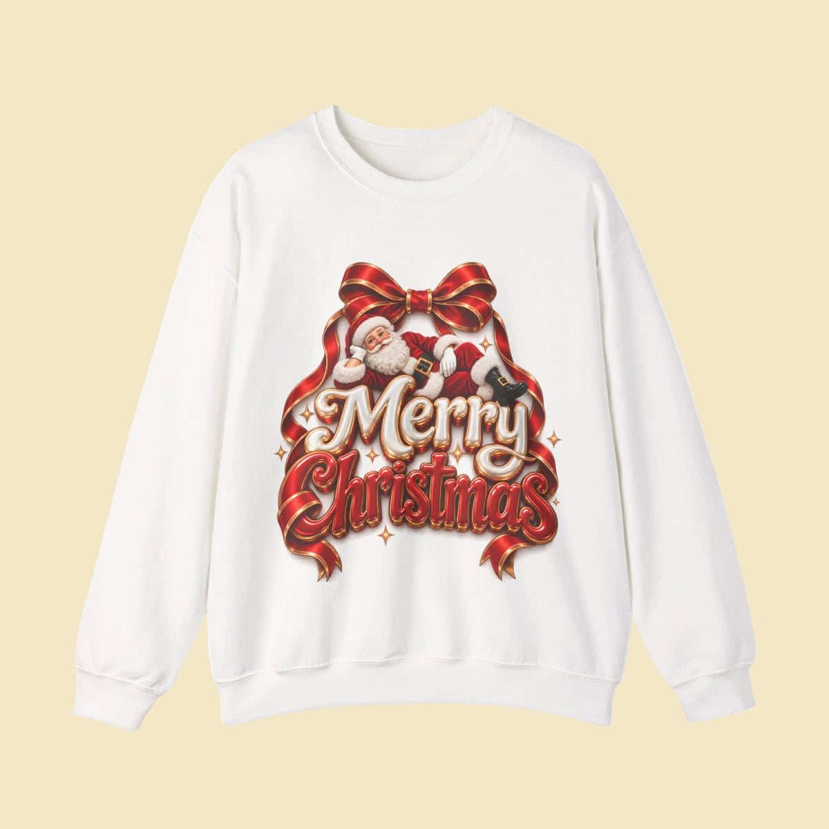 Merry Christmas Sweatshirt, Santa Claus Crewneck, Christmas Bow Sweater, Festive Holiday Sweatshirt, Christmas Gift
