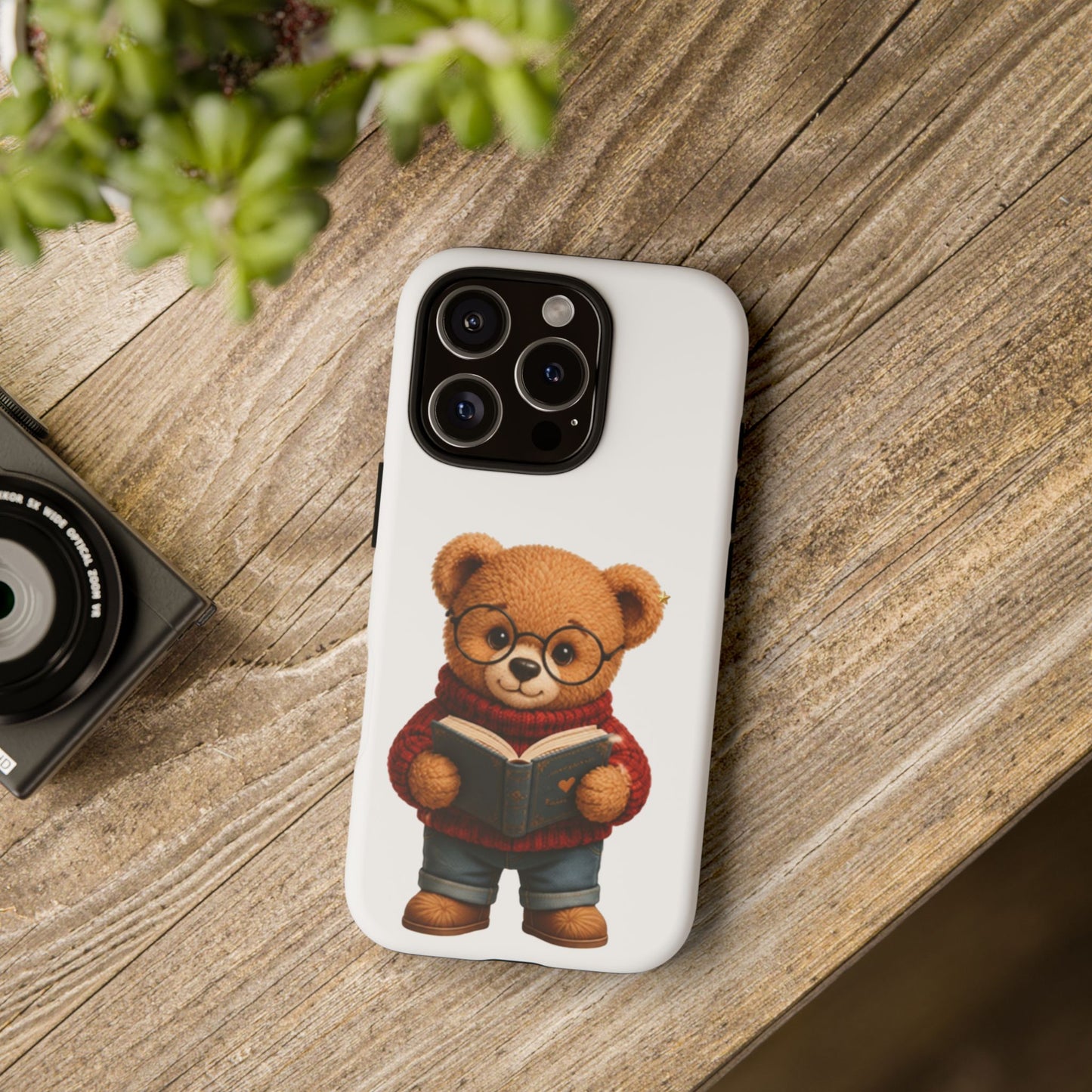 Personalized Teddy Bear Phone Case | Cute Book Lover iPhone & Samsung Case | Custom Name Floral