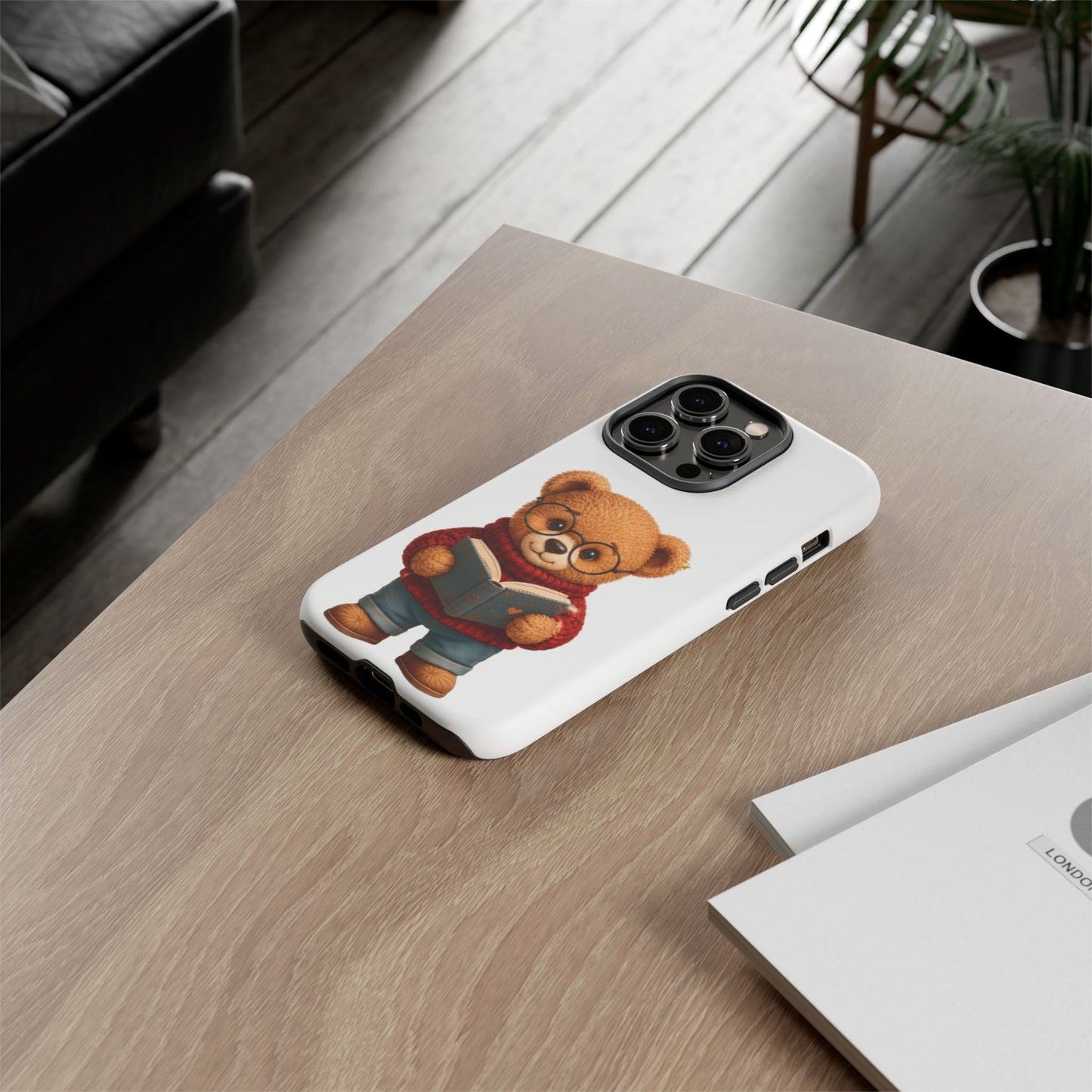 Personalized Teddy Bear Phone Case | Cute Book Lover iPhone & Samsung Case | Custom Name Floral