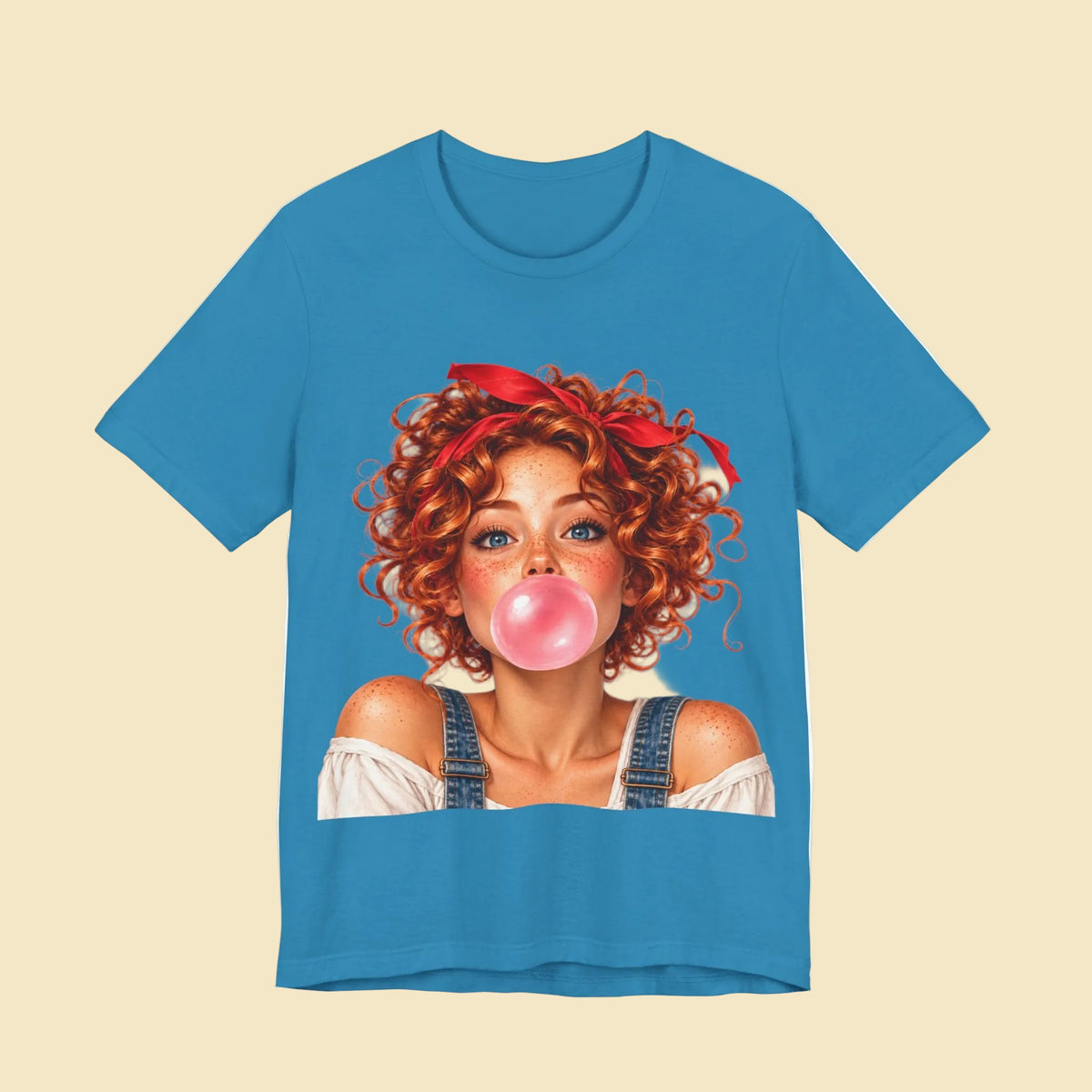 Redhead Girl Bubblegum T-Shirt – Curly Hair Freckled Girl Graphic Tee