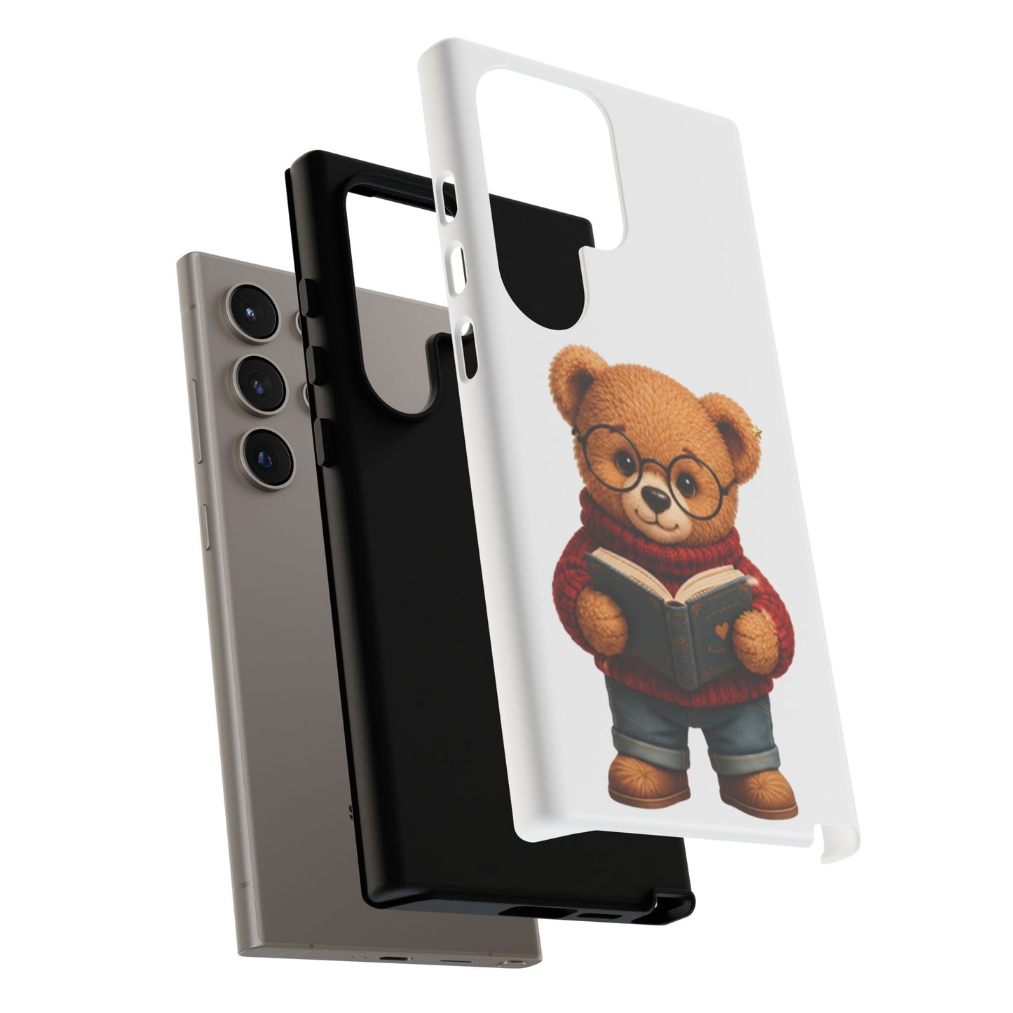 Personalized Teddy Bear Phone Case | Cute Book Lover iPhone & Samsung Case | Custom Name Floral