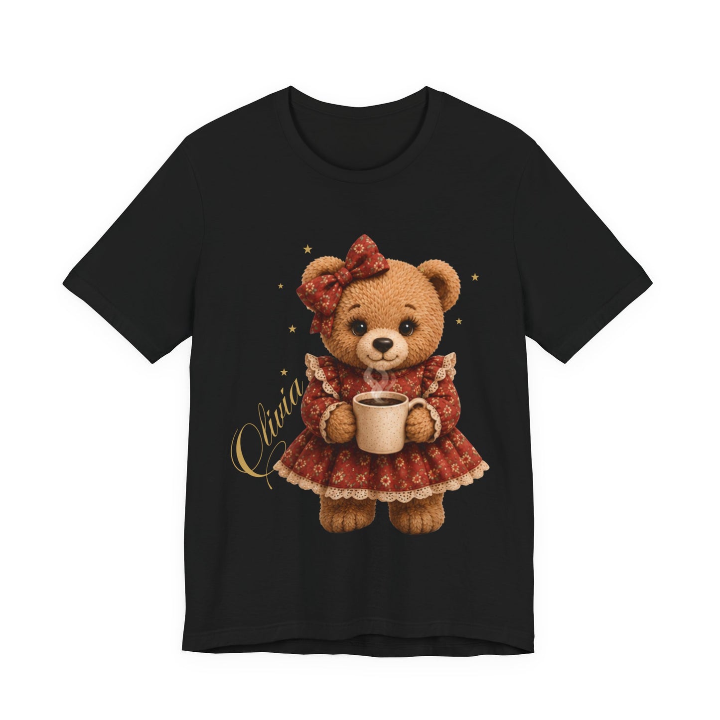Personalized Teddy Bear Coffee Shirt with Custom Name, Cute Bear Gift, Floral Coffee Teddy Bear T-Shirt