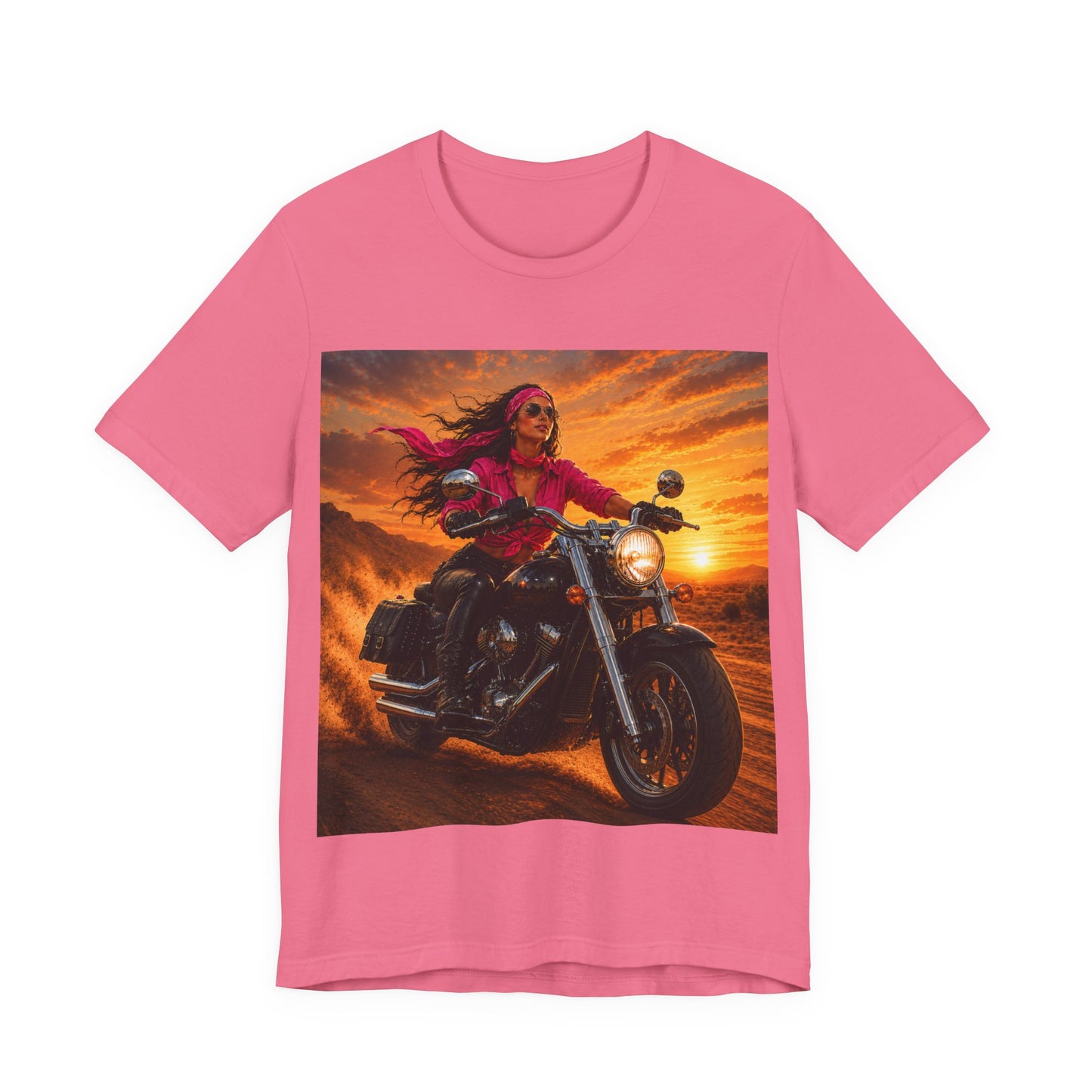 Sunset Freedom Motorcycle Shirt | Women Biker Tee | Pink Bandana Rider | Cruiser Motorcycle Graphic | Motorcycle Lover Gift