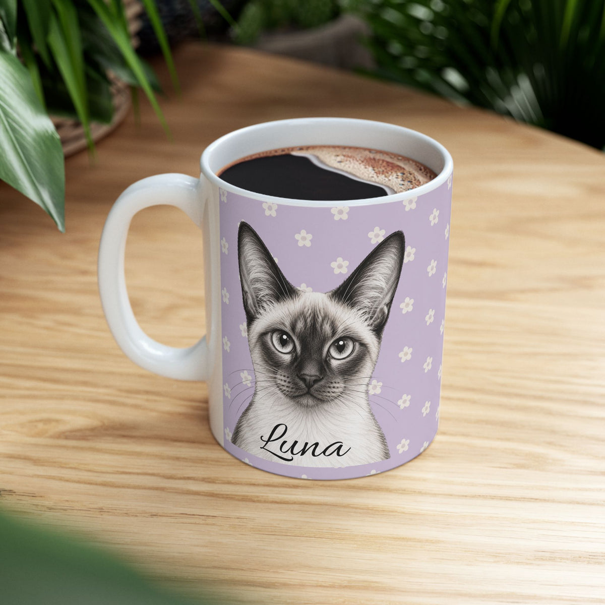 Personalized Siamese Cat Mug, Custom Cat Name Coffee Cup, Siamese Cat Lover Gift, Personalized Cat Mug