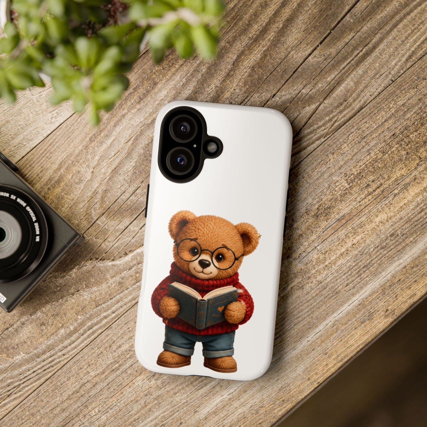 Personalized Teddy Bear Phone Case | Cute Book Lover iPhone & Samsung Case | Custom Name Floral