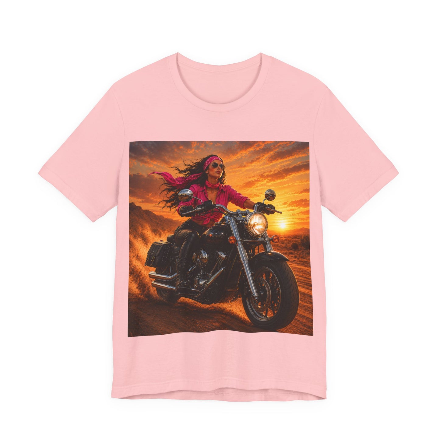 Sunset Freedom Motorcycle Shirt | Women Biker Tee | Pink Bandana Rider | Cruiser Motorcycle Graphic | Motorcycle Lover Gift