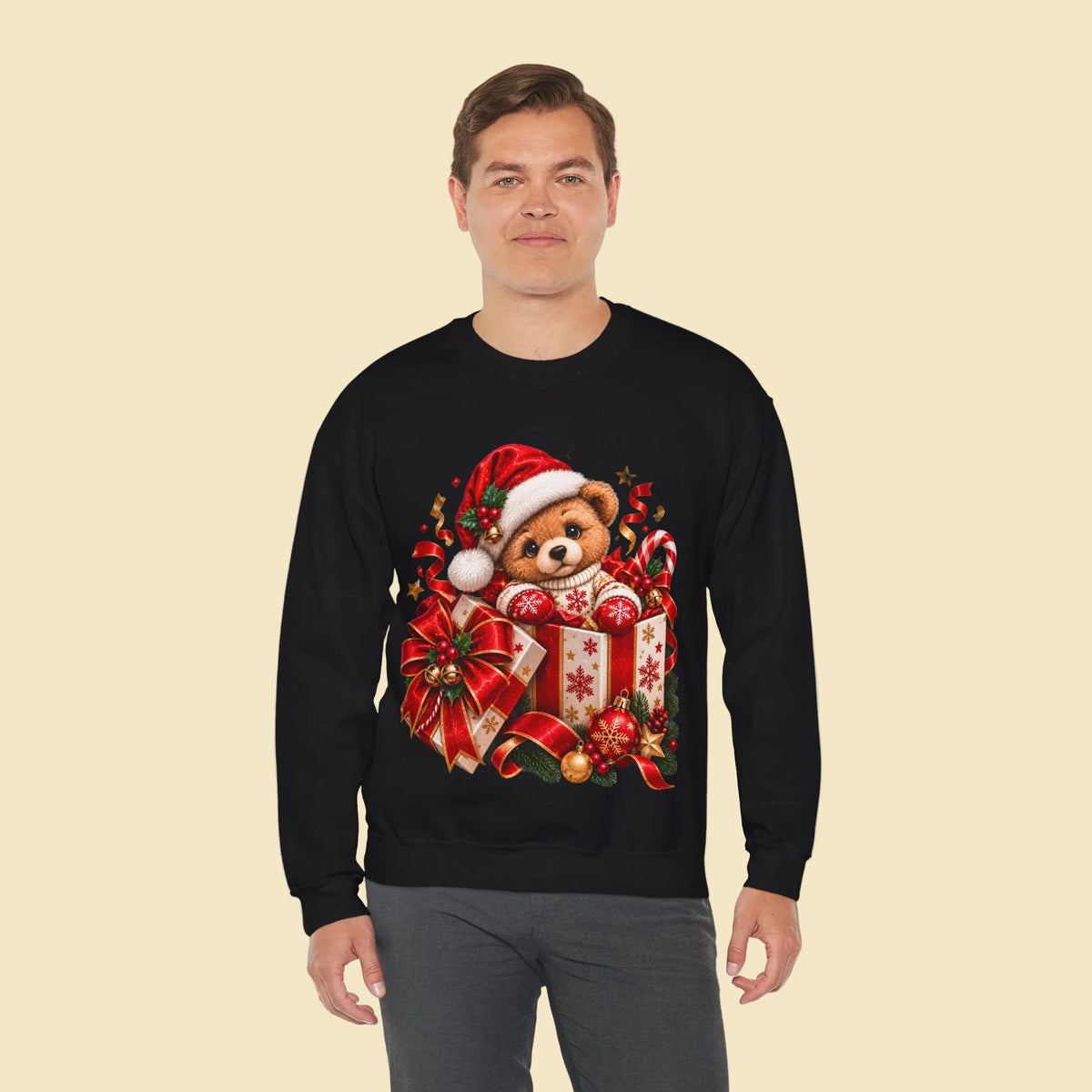 Christmas Bear Sweatshirt, Cute Teddy Bear Crewneck, Holiday Sweatshirt, Christmas Gift, Cozy Winter Sweater