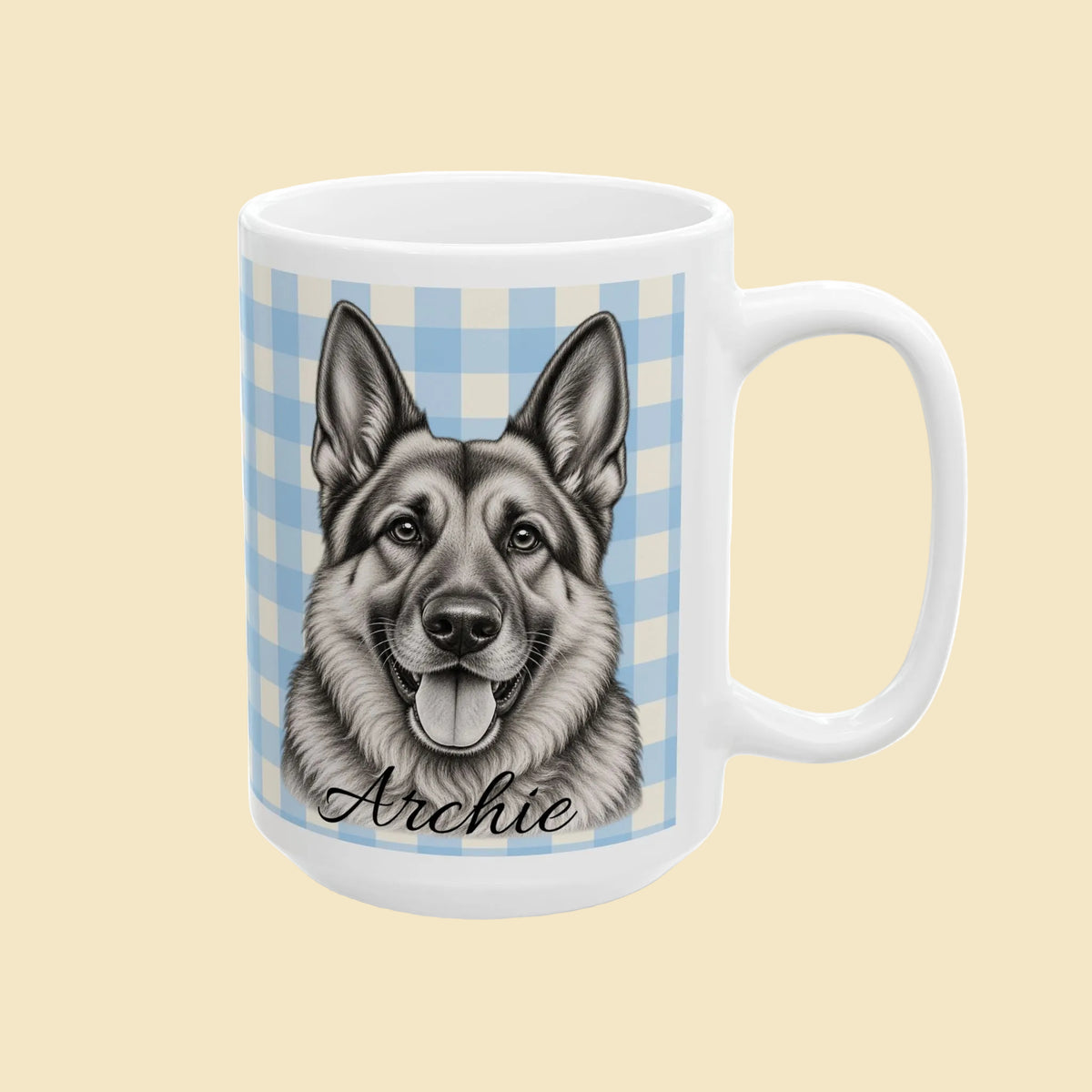 Personalized German Shepherd Mug, Custom Dog Name Coffee Cup, German Shepherd Lover Gift, Dog Portrait Mug