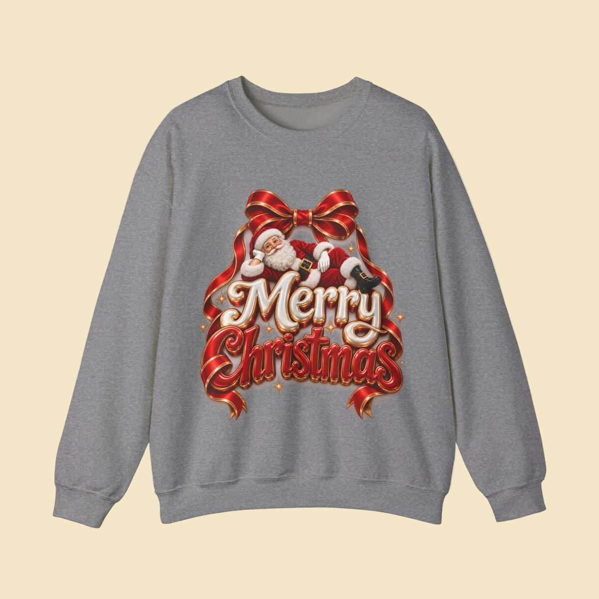Merry Christmas Sweatshirt, Santa Claus Crewneck, Christmas Bow Sweater, Festive Holiday Sweatshirt, Christmas Gift