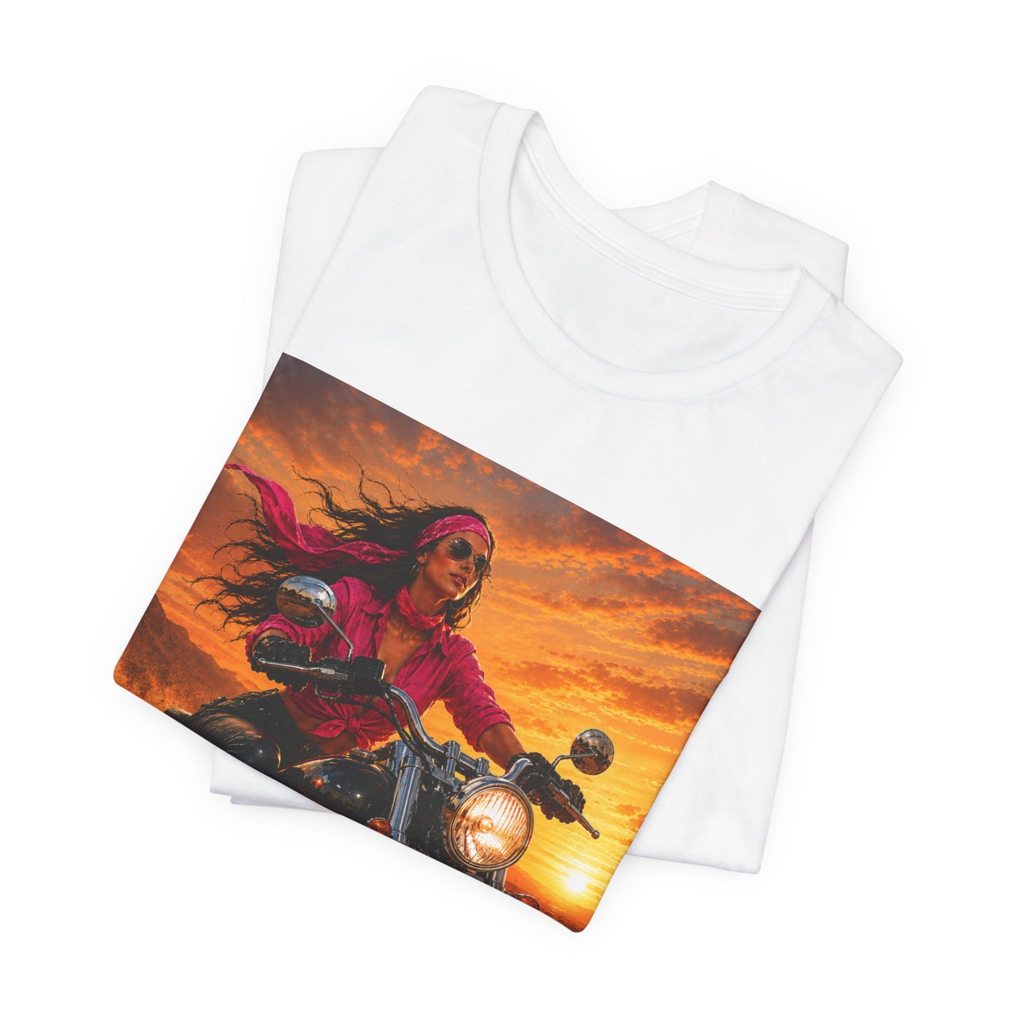 Sunset Freedom Motorcycle Shirt | Women Biker Tee | Pink Bandana Rider | Cruiser Motorcycle Graphic | Motorcycle Lover Gift