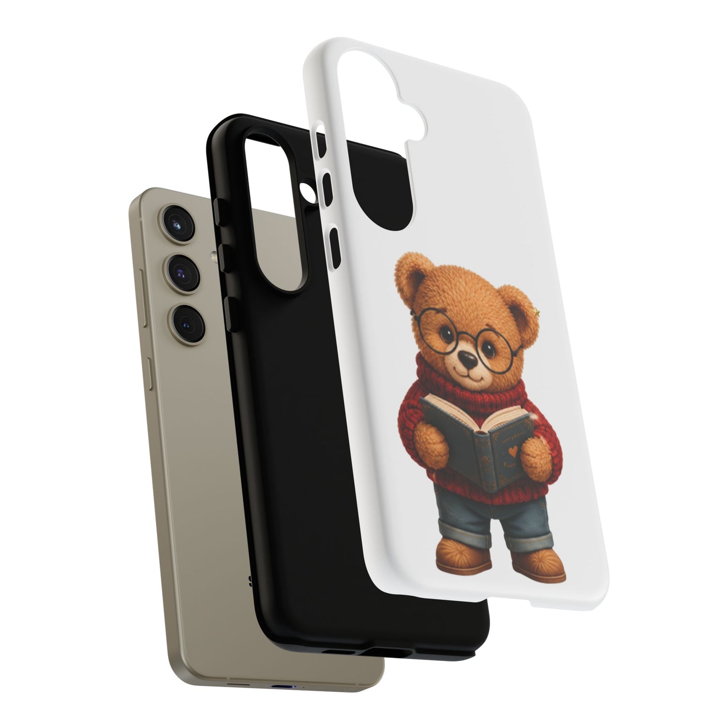 Personalized Teddy Bear Phone Case | Cute Book Lover iPhone & Samsung Case | Custom Name Floral