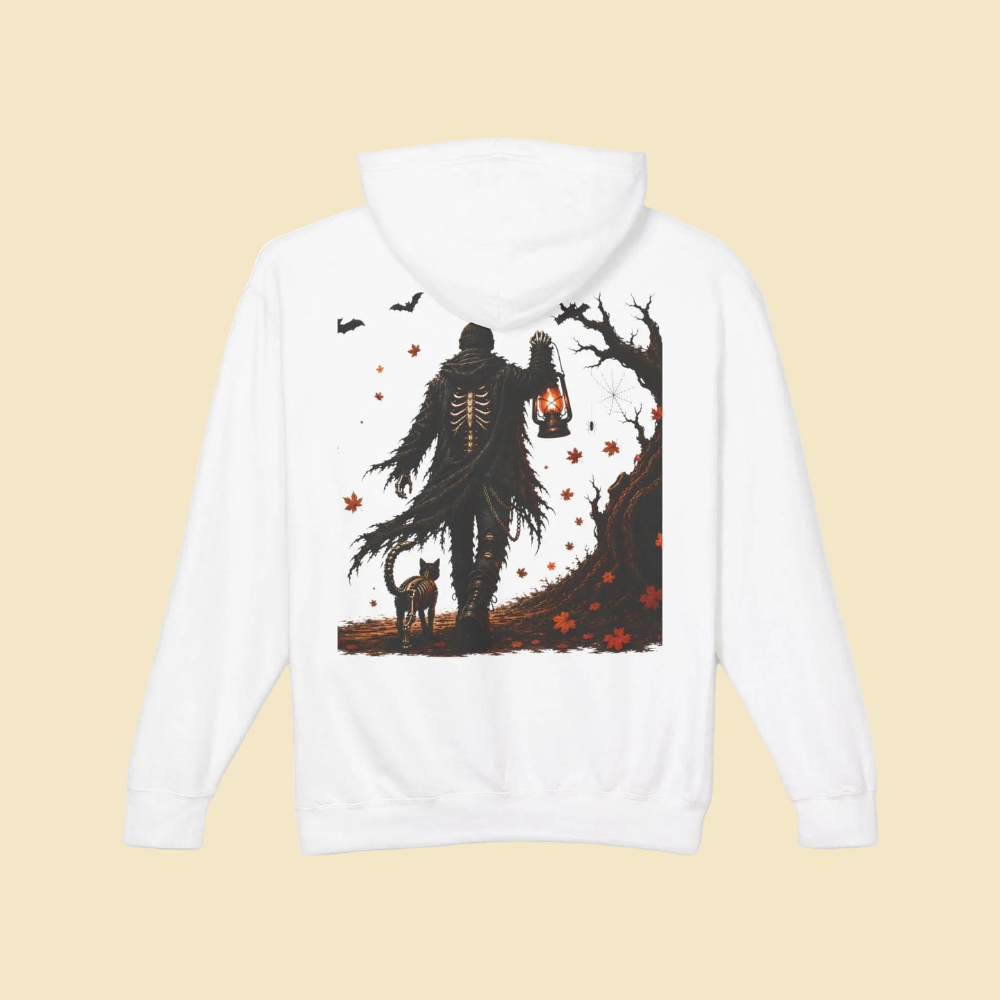 Skeleton Lantern Hoodie, Gothic Halloween Sweatshirt, Dark Fantasy Skeleton Cat Hoodie, Fall Graphic Hoodie