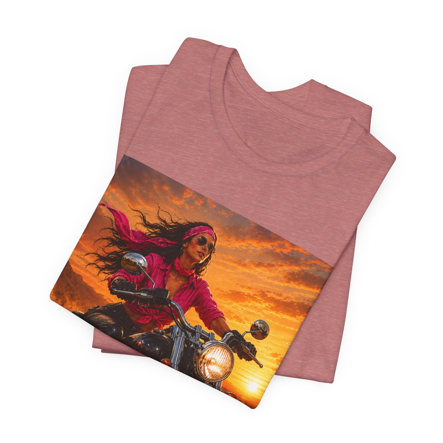 Sunset Freedom Motorcycle Shirt | Women Biker Tee | Pink Bandana Rider | Cruiser Motorcycle Graphic | Motorcycle Lover Gift
