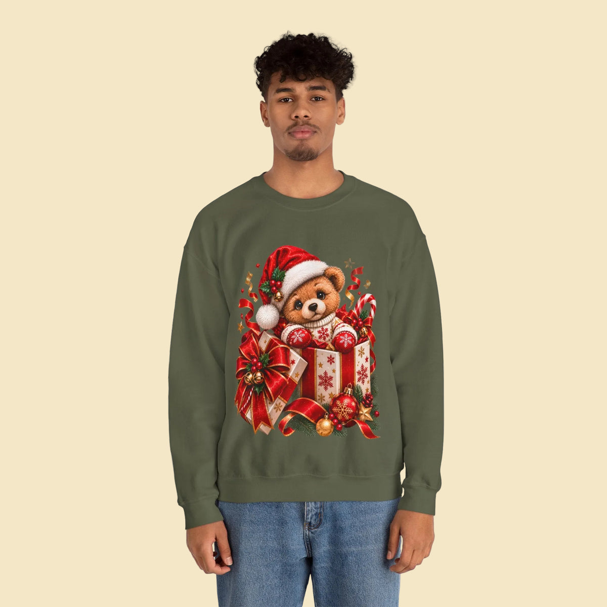 Christmas Bear Sweatshirt, Cute Teddy Bear Crewneck, Holiday Sweatshirt, Christmas Gift, Cozy Winter Sweater
