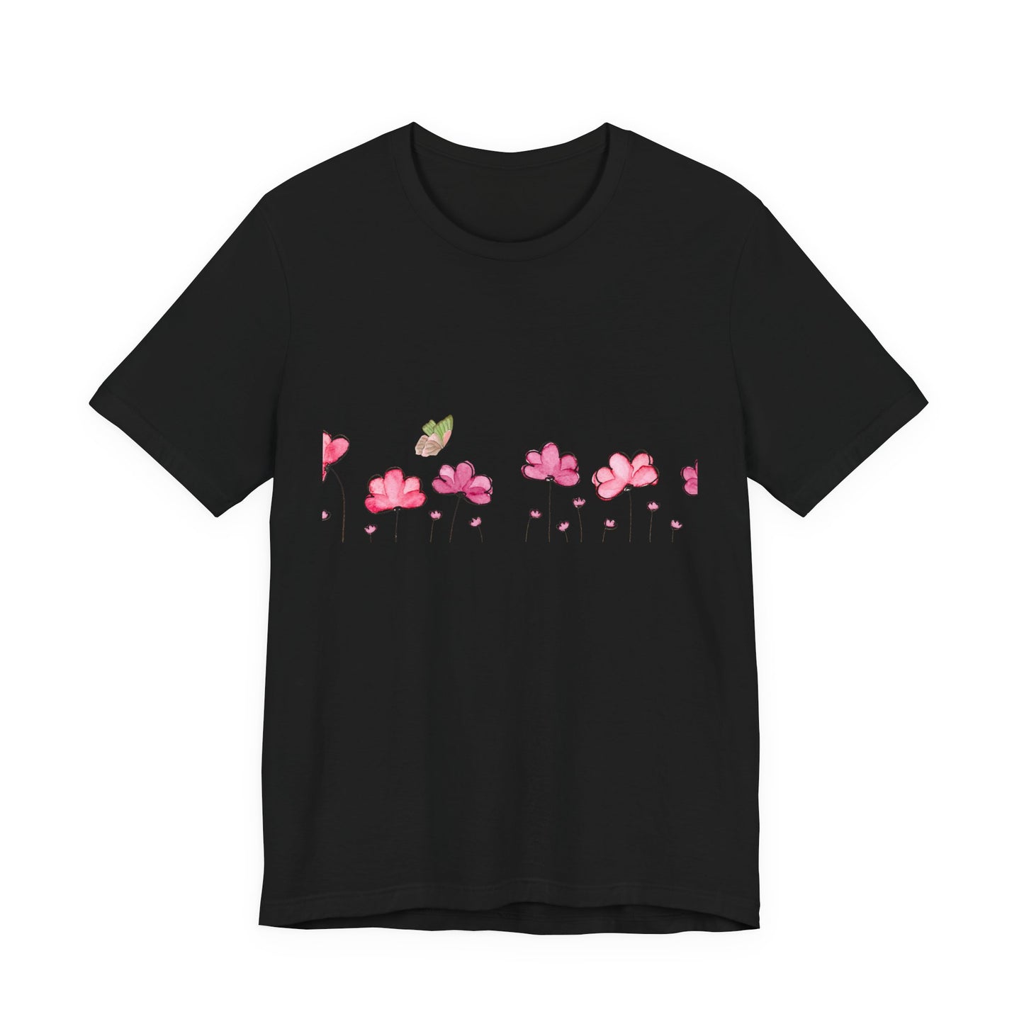 Floral butterfly T-shirt, botanical flower T-shirt, gift for nature lovers, spring T-shirt for women