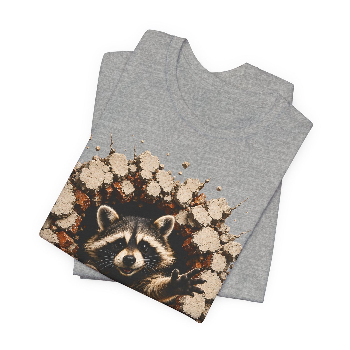 Cute Raccoon Breaking Wall T-Shirt | 3D Animal Graphic Tee