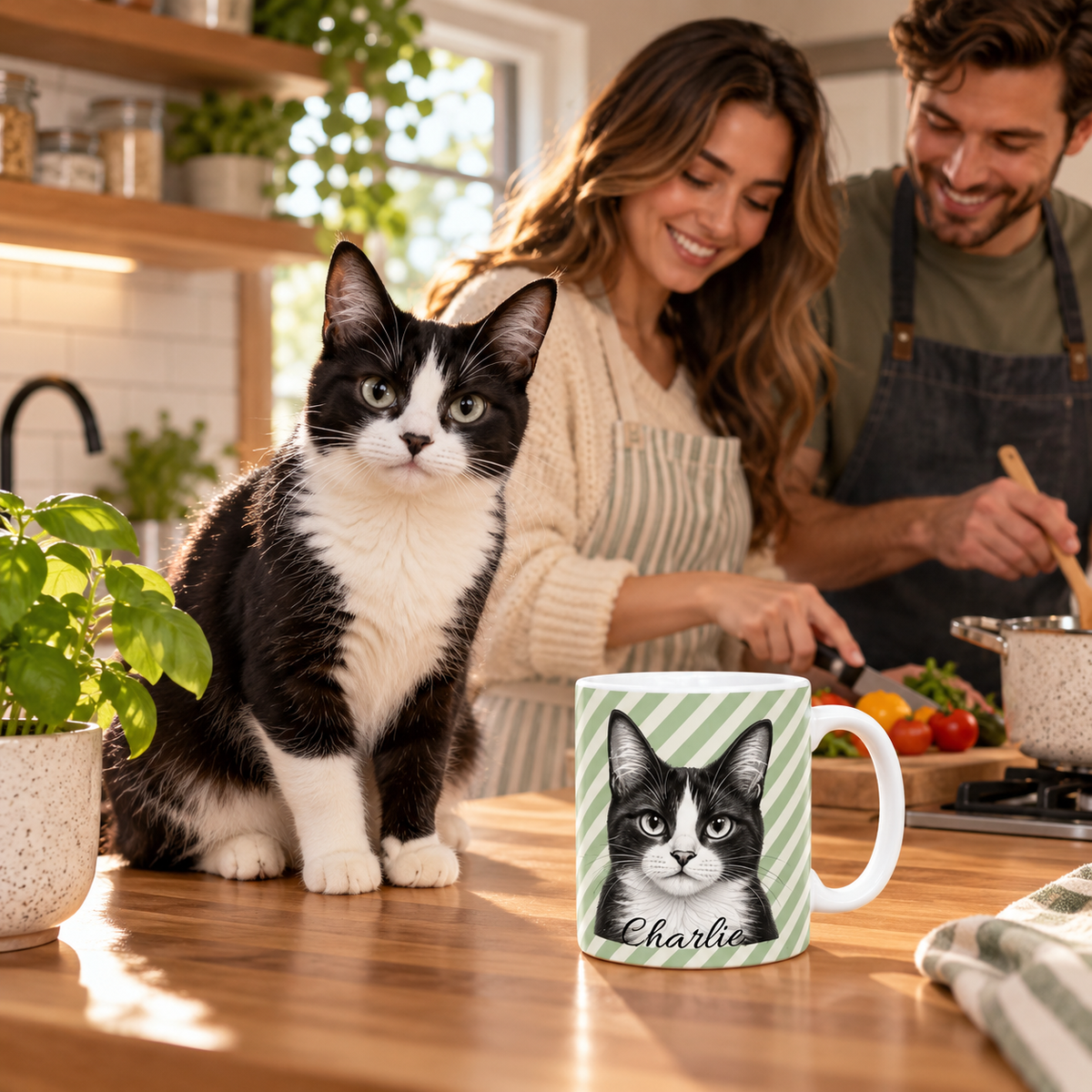 Personalized Tuxedo Cat Mug, Custom Cat Name Coffee Cup, Tuxedo Cat Lover Gift, Personalized Cat Mug