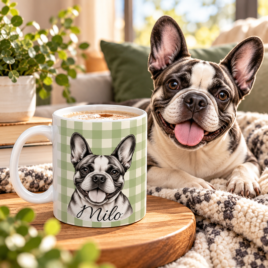 Personalized French Bulldog Mug, Custom Dog Name Coffee Cup, Frenchie Lover Gift, Dog Portrait Mug