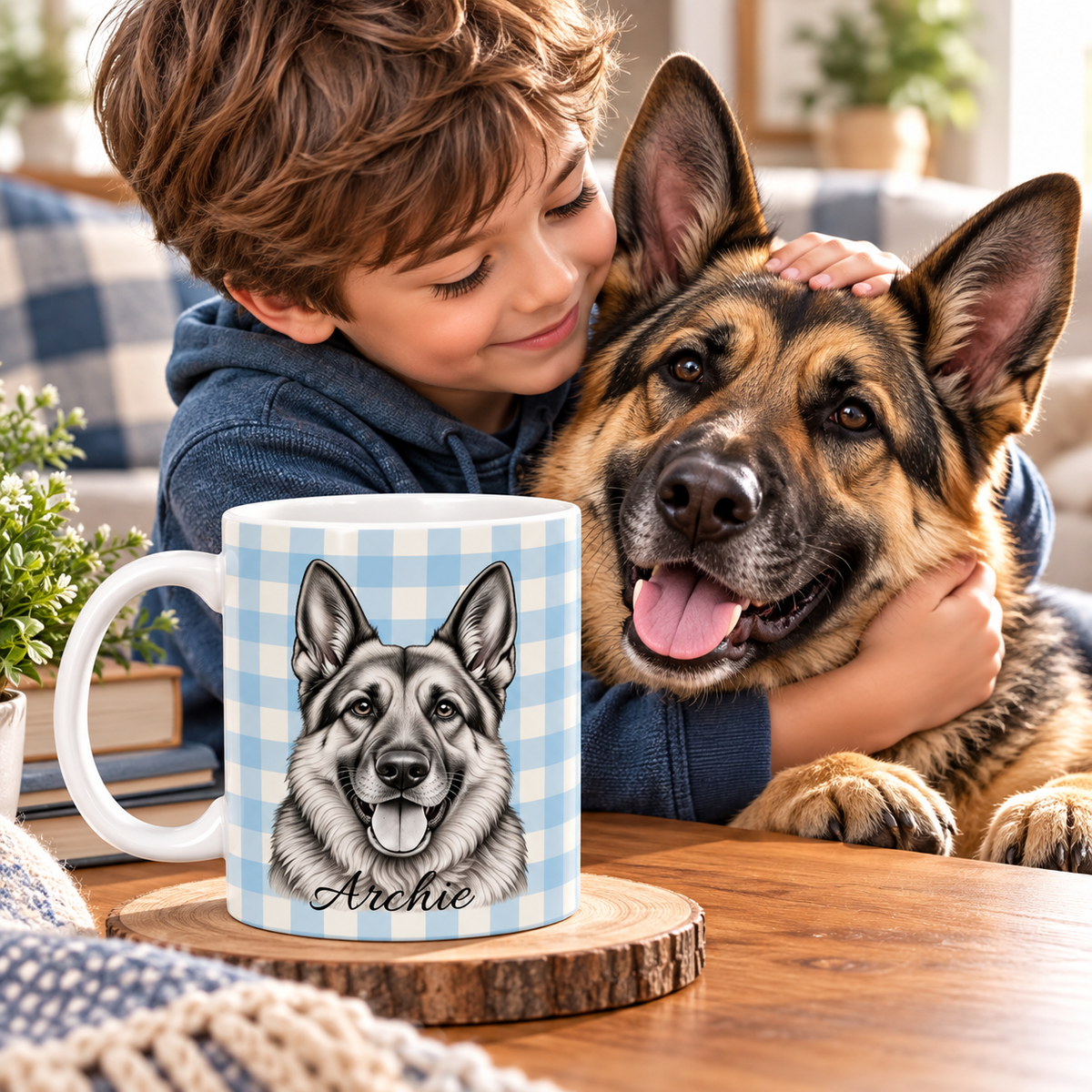 Personalized German Shepherd Mug, Custom Dog Name Coffee Cup, German Shepherd Lover Gift, Dog Portrait Mug