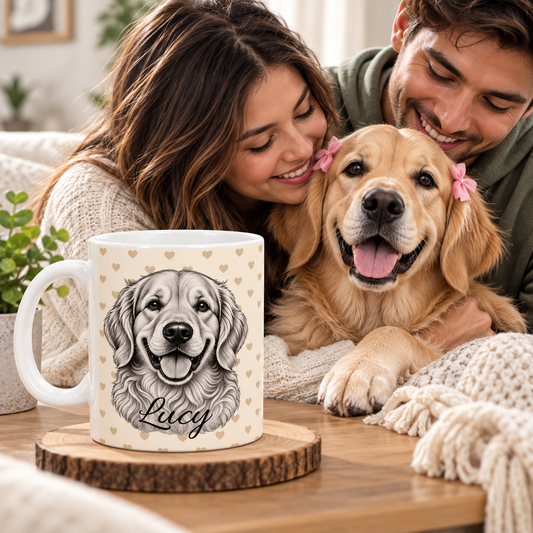 Personalized Golden Retriever Mug, Custom Dog Name Coffee Cup, Golden Retriever Lover Gift, Dog Portrait Mug
