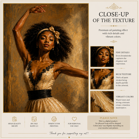 Black Ballerina Oil Painting | Instant Digital Download | Printable Wall Art