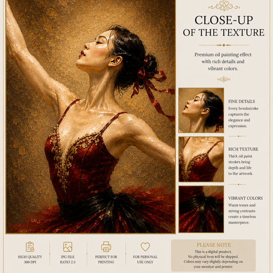Asian Ballerina Oil Painting | Instant Digital Download | Printable Wall Art | Ballet Decor