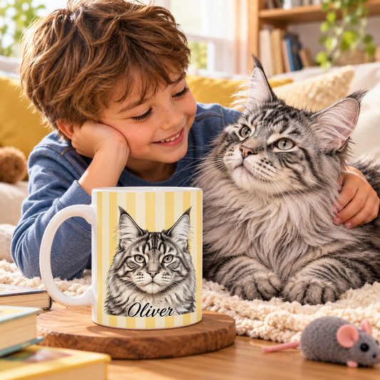 Personalized Maine Coon Mug, Custom Cat Name Coffee Cup, Maine Coon Lover Gift, Personalized Cat Mug