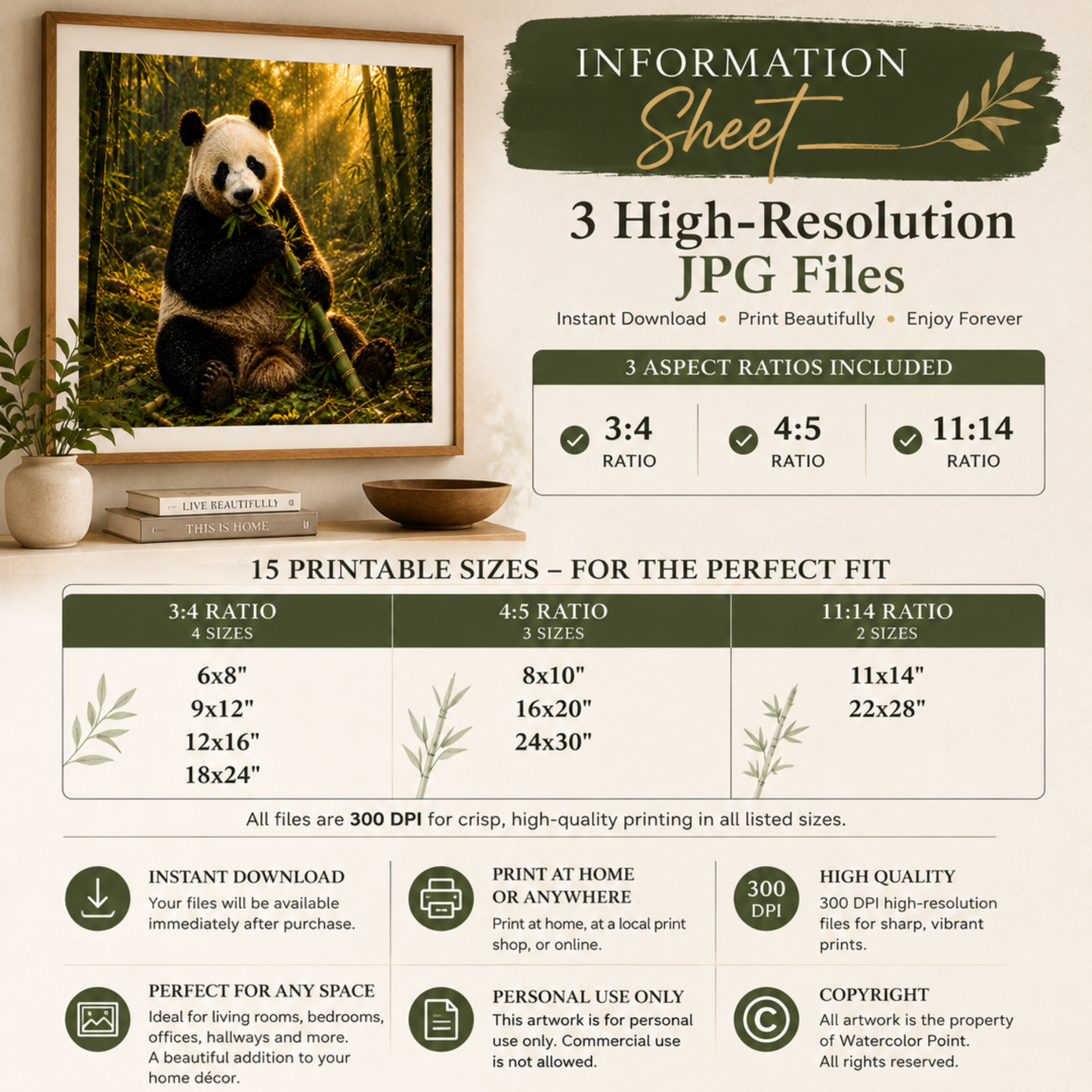 Watercolor Panda Printable Wall Art | Digital Download