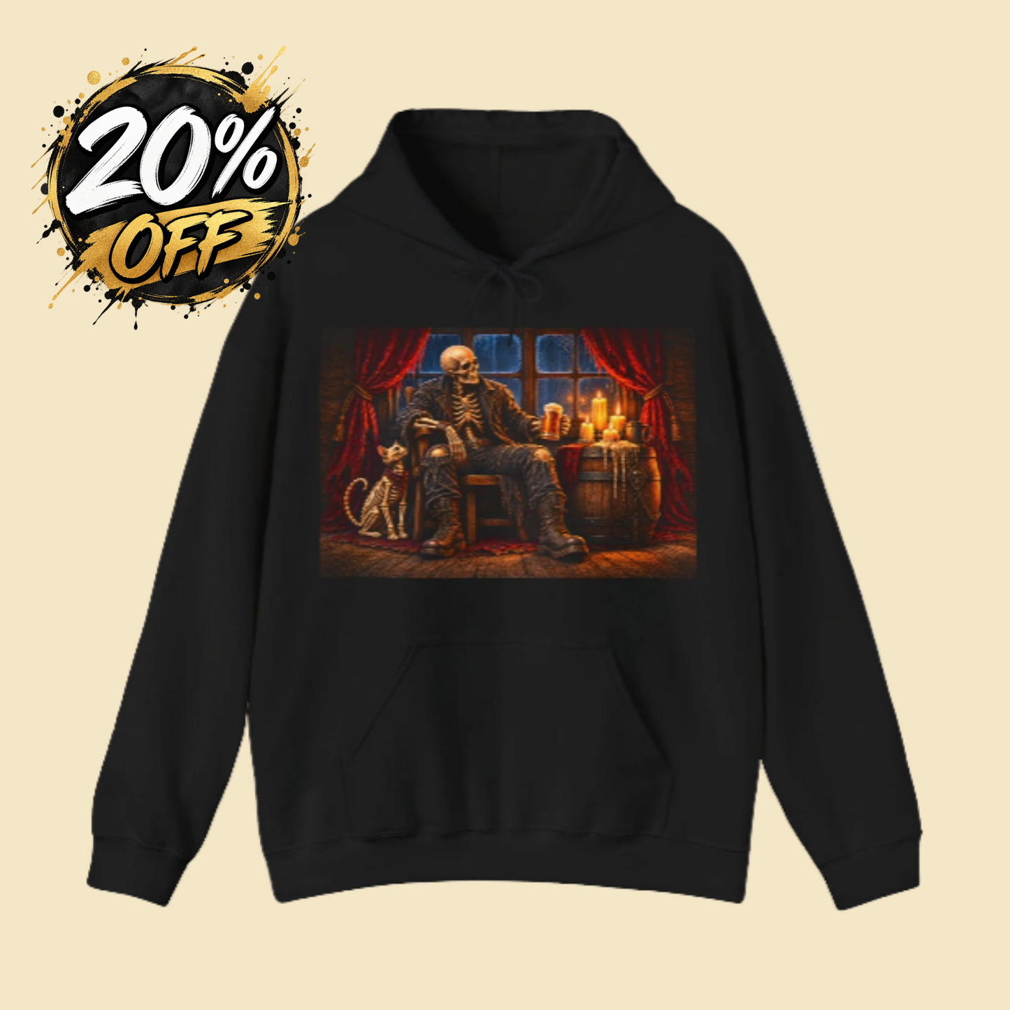 Skeleton Pirate Hoodie – Dark Fantasy Tavern Graphic Sweatshirt, Gothic Skull Hoodie