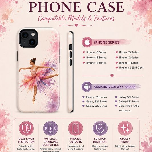 Watercolor Ballerina Phone Case | Ballet iPhone & Samsung Case | Colorful Dance Art Cover | Gift for Dancers