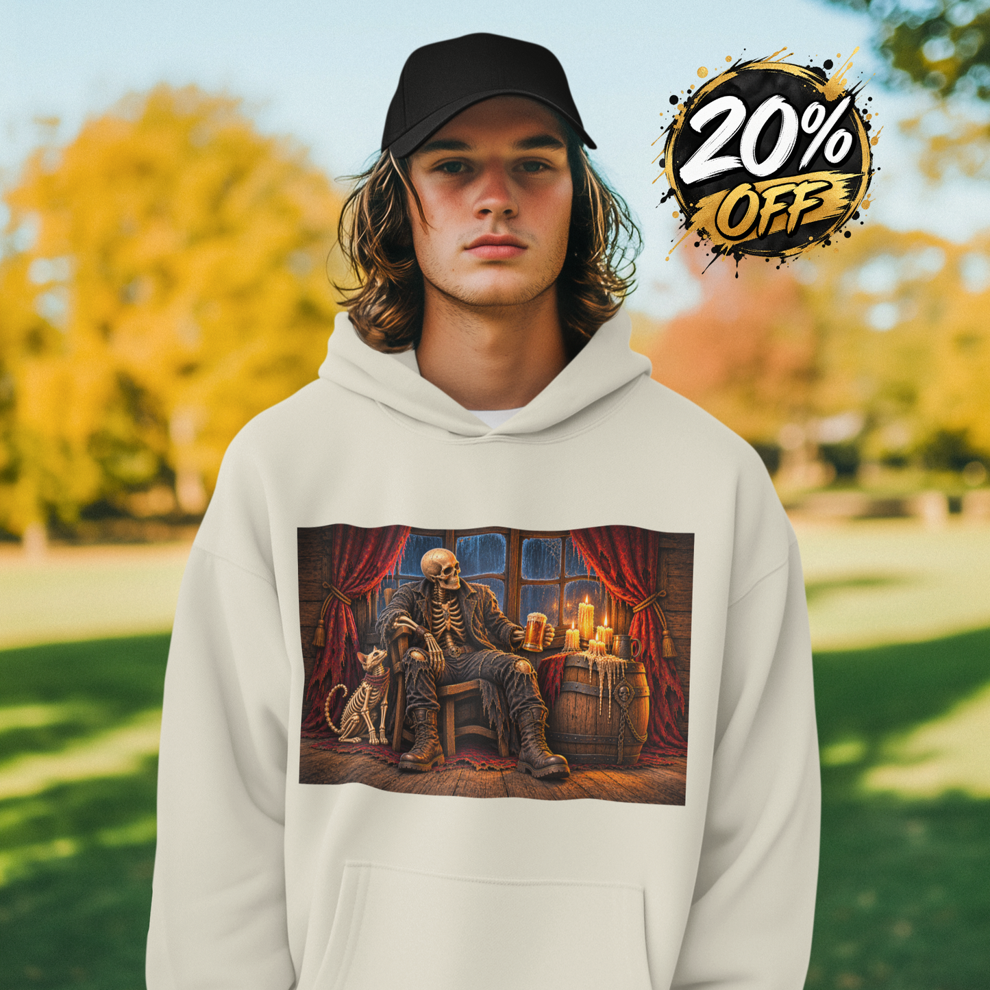 Skeleton Pirate Hoodie – Dark Fantasy Tavern Graphic Sweatshirt, Gothic Skull Hoodie