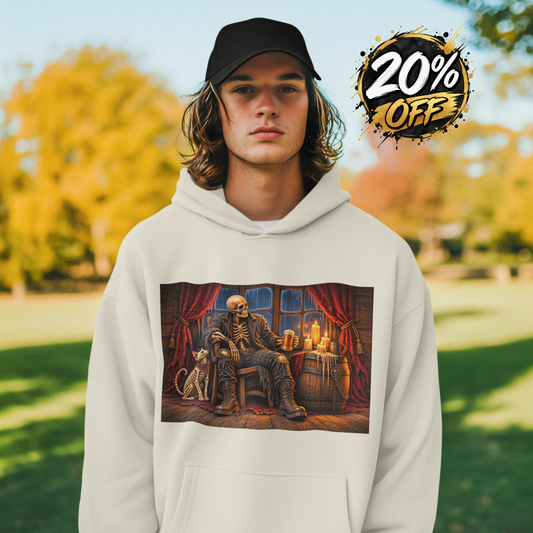 Skeleton Pirate Hoodie – Dark Fantasy Tavern Graphic Sweatshirt, Gothic Skull Hoodie
