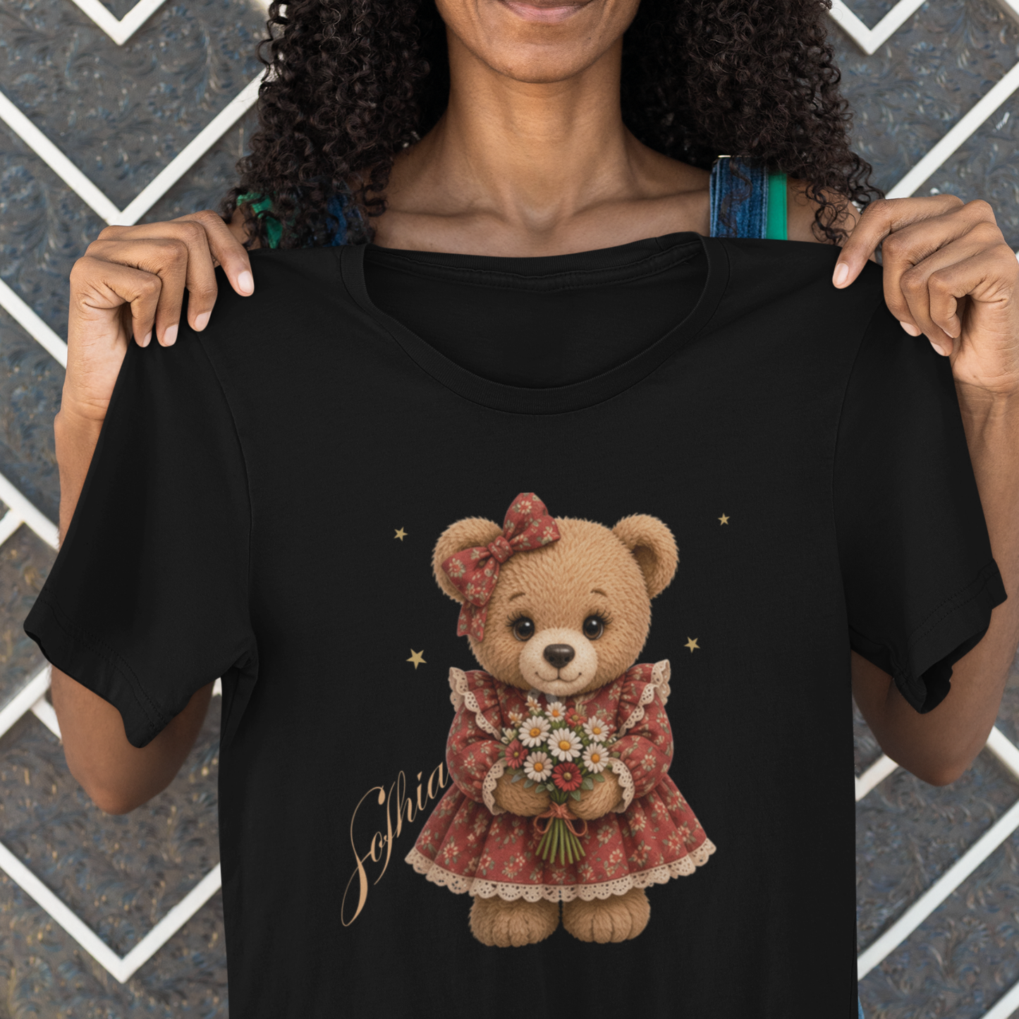 Personalized Teddy Bear Flower Shirt with Custom Name, Cute Bear Gift, Floral Teddy Bear T-Shirt