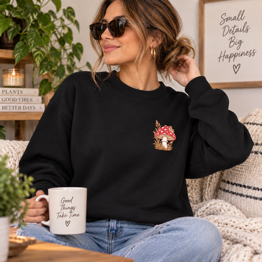 Embroidered Mushroom Crewneck Sweatshirt | Cottagecore Nature Lover Gift