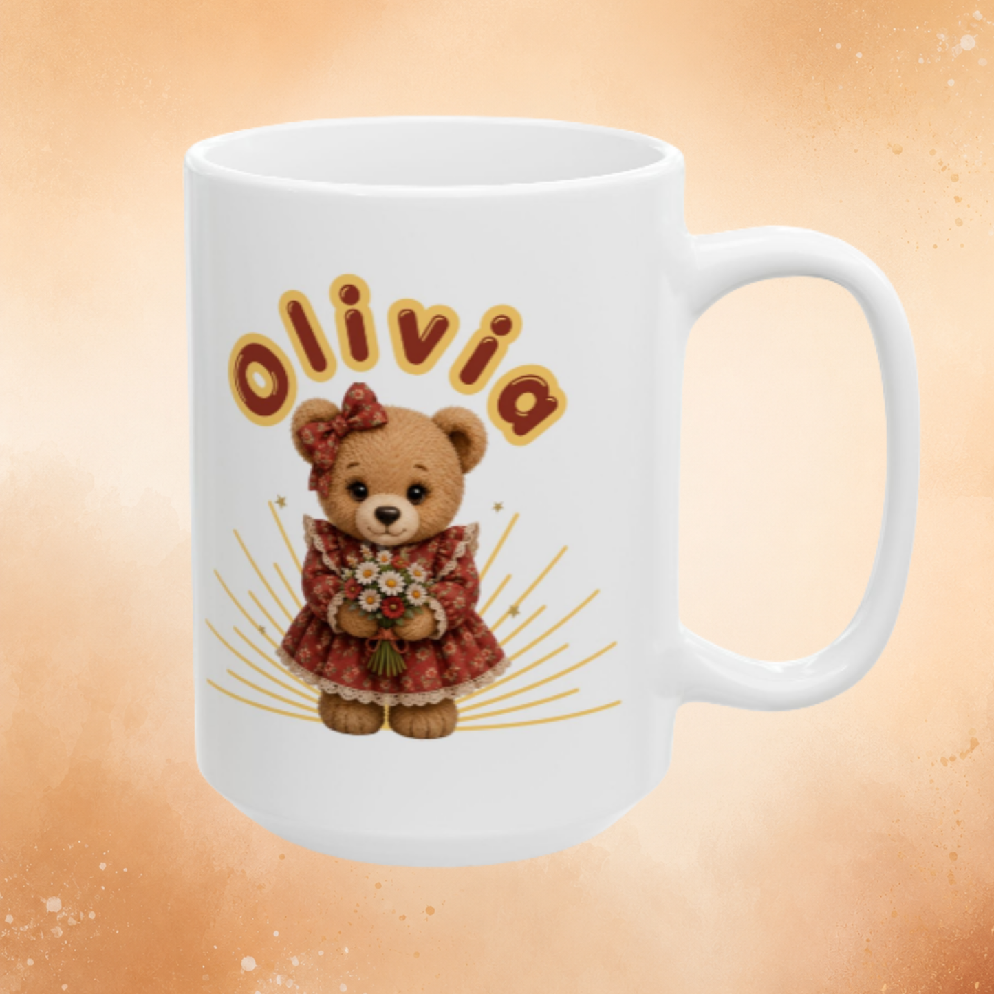 Personalized coffee mug with teddy bear | Mug with custom name | Cute Floral Bear Cup | Gift for her | Personalized ceramic coffee mug | Olivia Mug