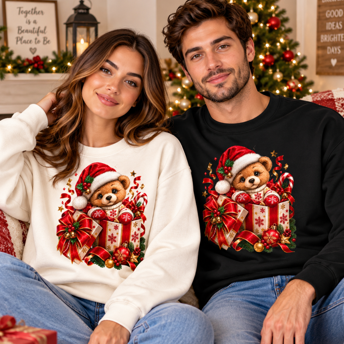 Christmas Bear Sweatshirt, Cute Teddy Bear Crewneck, Holiday Sweatshirt, Christmas Gift, Cozy Winter Sweater