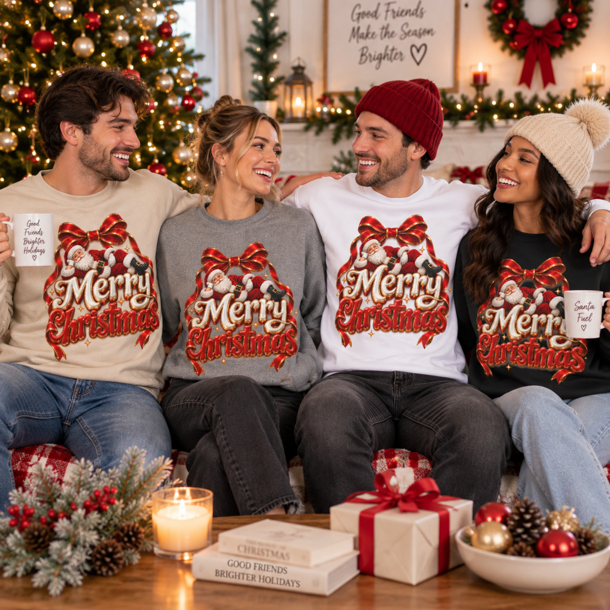 Merry Christmas Sweatshirt, Santa Claus Crewneck, Christmas Bow Sweater, Festive Holiday Sweatshirt, Christmas Gift