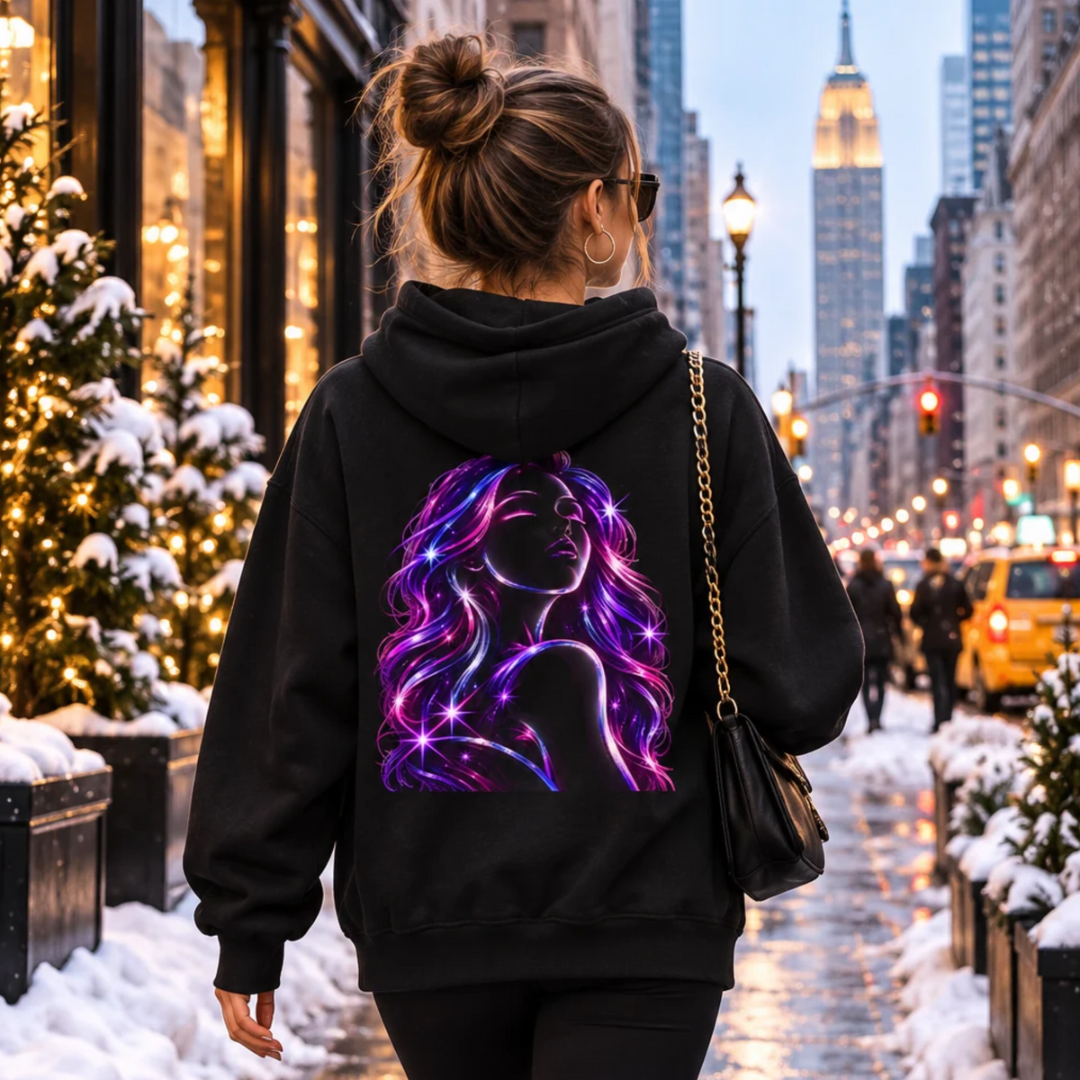 Neon Silhouette Zip-Up Hoodie | Women's Urban Streetwear Graphic Sweatshirt