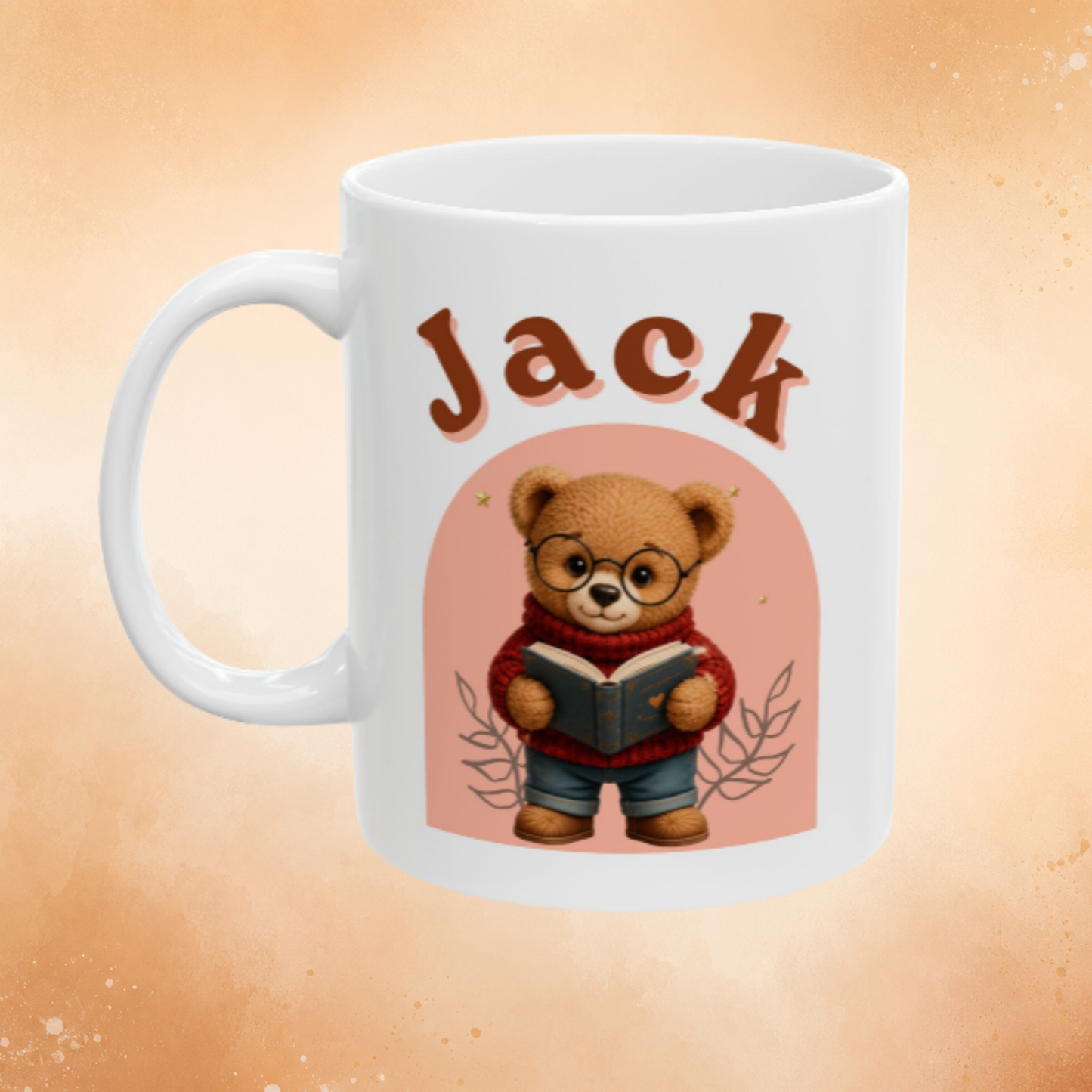 Personalized Reading Teddy Bear Coffee Mug | Custom Name Mug | Book Lover Gift | Cute Teddy Bear Mug | Reading Bear Cup | Ceramic Mug