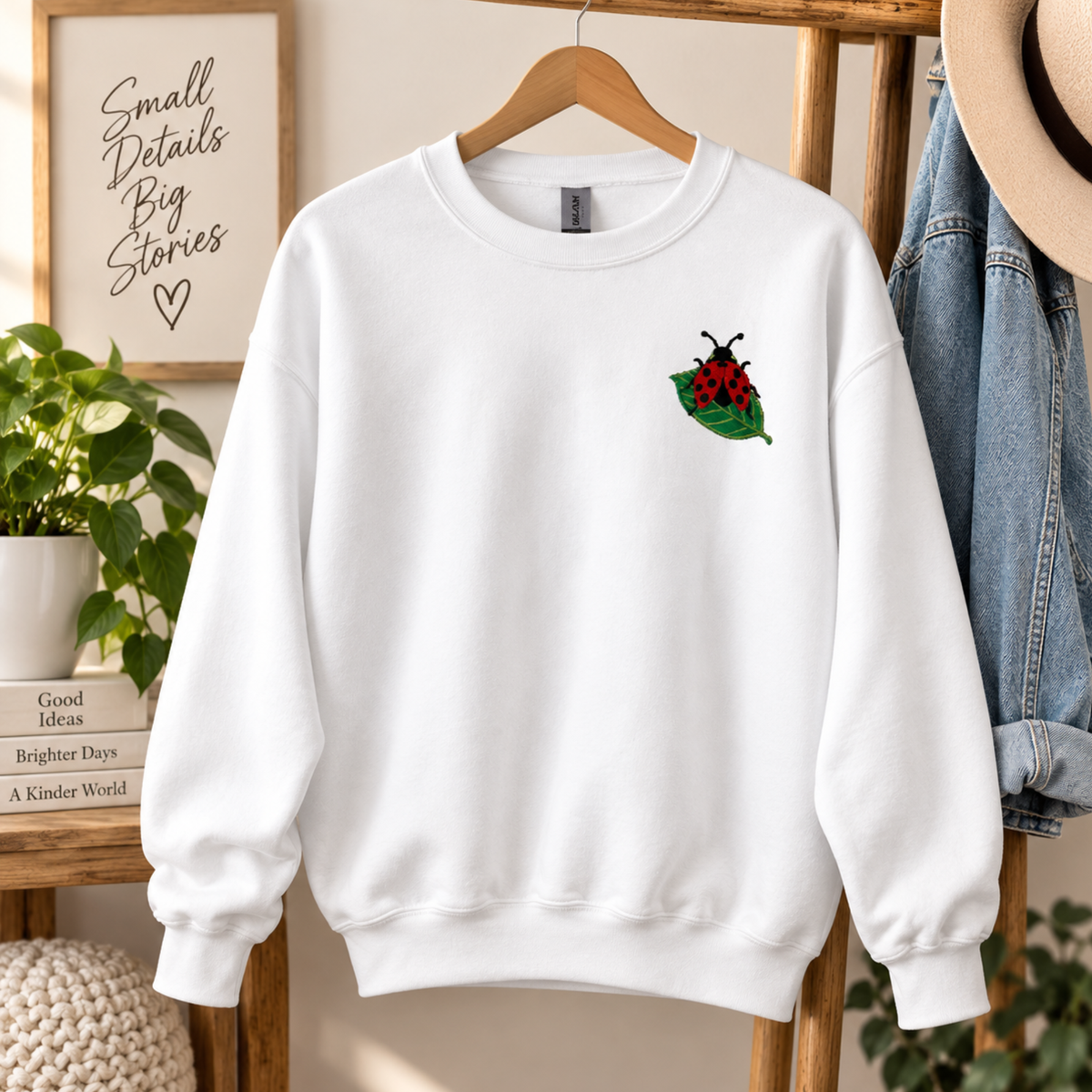 Ladybug Embroidered Sweatshirt, Cottagecore Crewneck, Nature Lover Sweatshirt, Garden Lover Gift