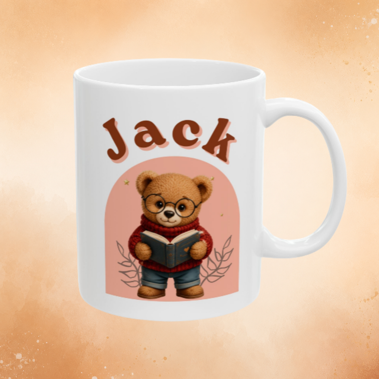 Personalized Reading Teddy Bear Coffee Mug | Custom Name Mug | Book Lover Gift | Cute Teddy Bear Mug | Reading Bear Cup | Ceramic Mug
