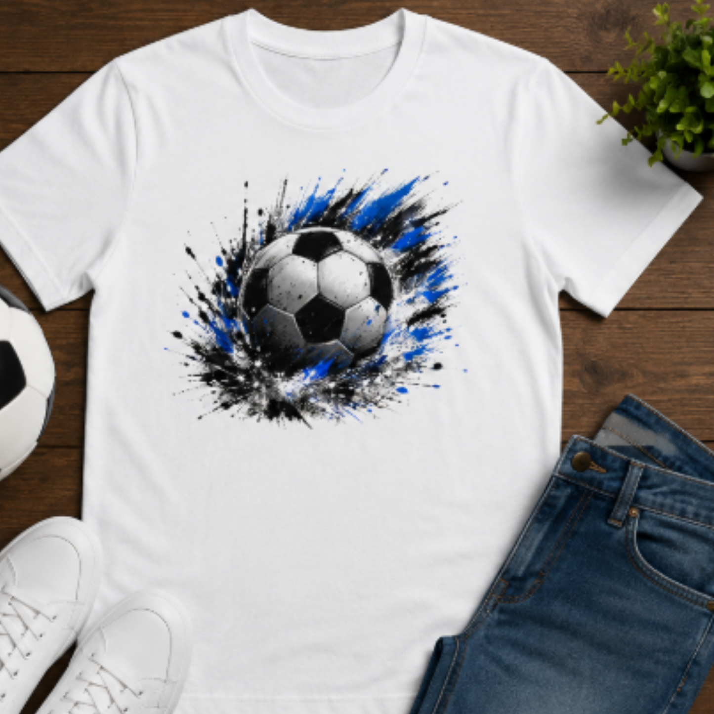 Blue Soccer Ball Splash T-Shirt | Soccer Graphic Tee | Football Fan Shirt | Sports Lover Gift | Unisex Soccer Tee