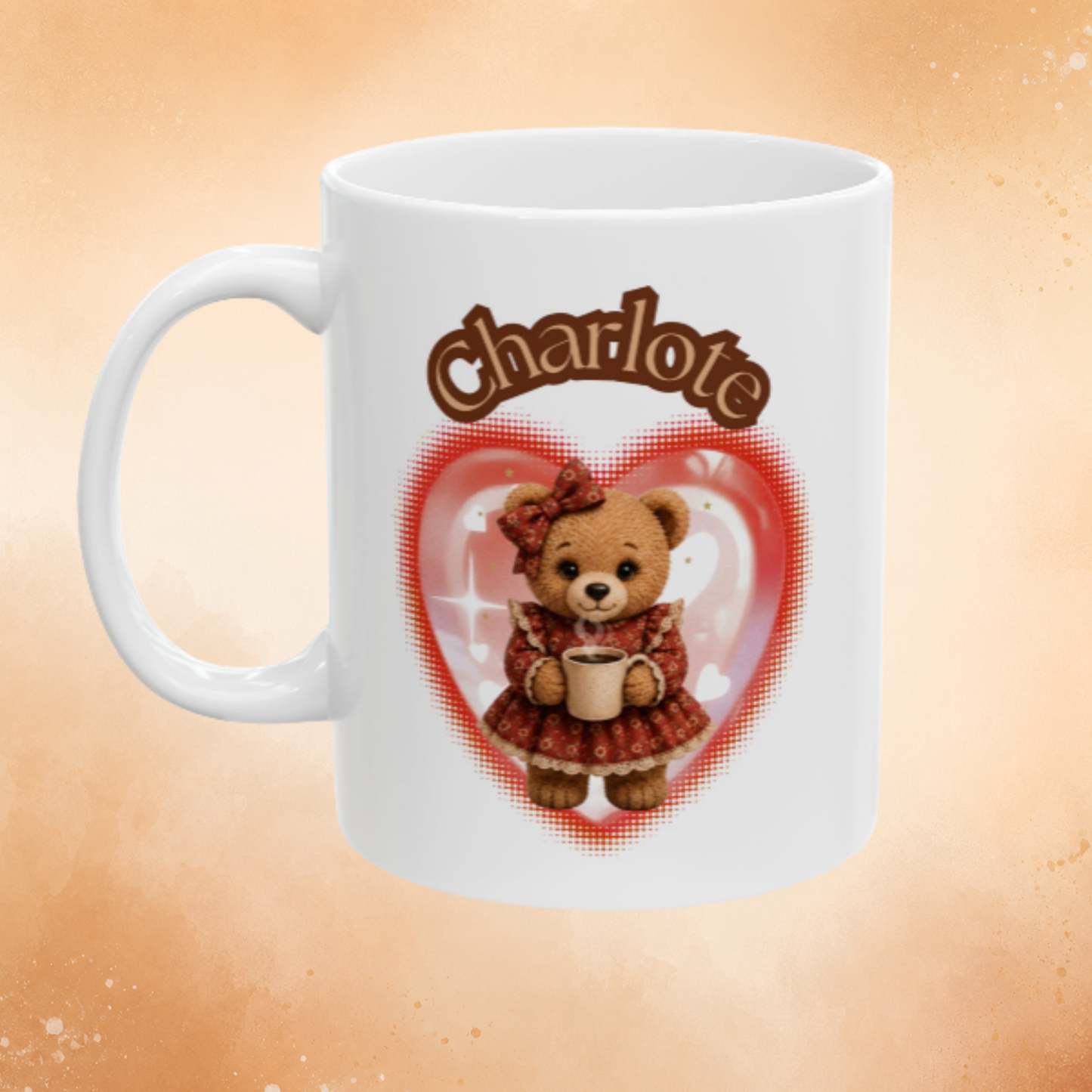 Personalized Teddy Bear Coffee Mug | Custom Name Mug | Cute Bear Coffee Cup | Heart Teddy Bear Mug | Gift for Her | Custom Ceramic Mug
