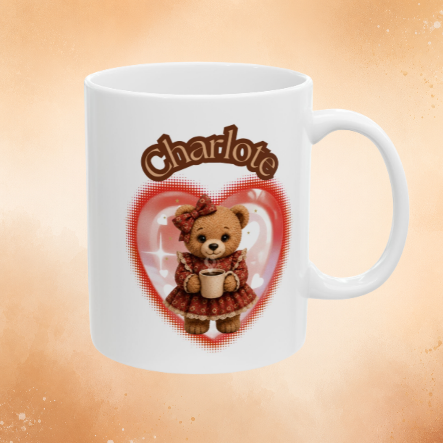 Personalized Teddy Bear Coffee Mug | Custom Name Mug | Cute Bear Coffee Cup | Heart Teddy Bear Mug | Gift for Her | Custom Ceramic Mug