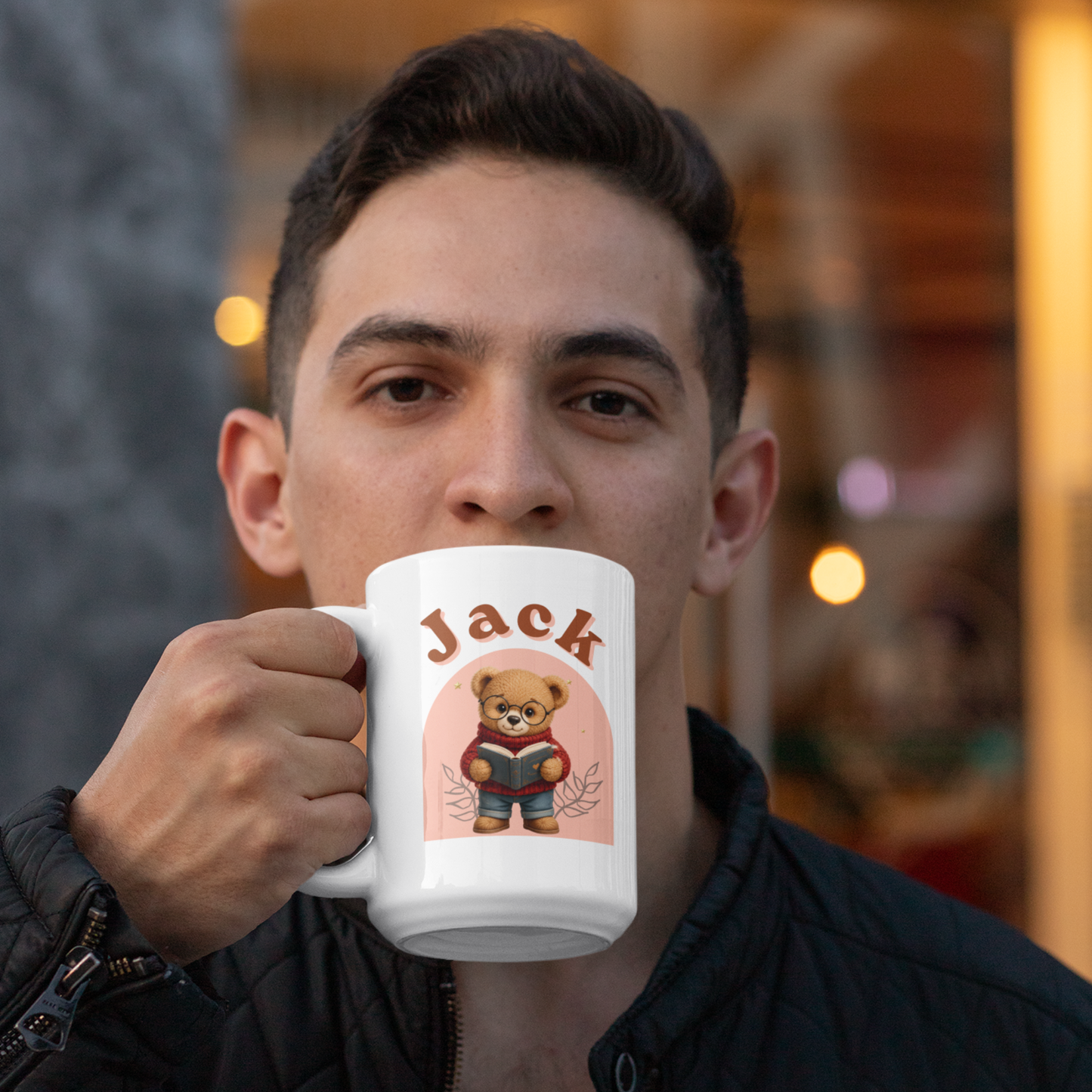 Personalized Reading Teddy Bear Coffee Mug | Custom Name Mug | Book Lover Gift | Cute Teddy Bear Mug | Reading Bear Cup | Ceramic Mug