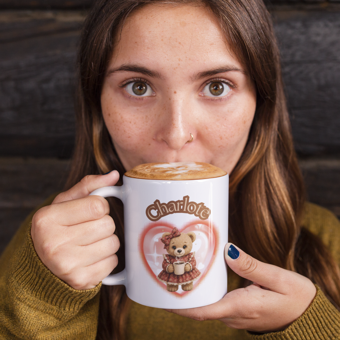 Personalized Teddy Bear Coffee Mug | Custom Name Mug | Cute Bear Coffee Cup | Heart Teddy Bear Mug | Gift for Her | Custom Ceramic Mug